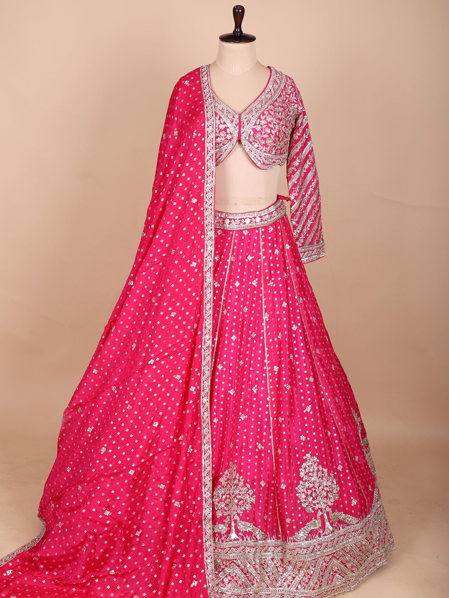 Dusty Pink Georgette Lehenga With Jarkan Embroidery