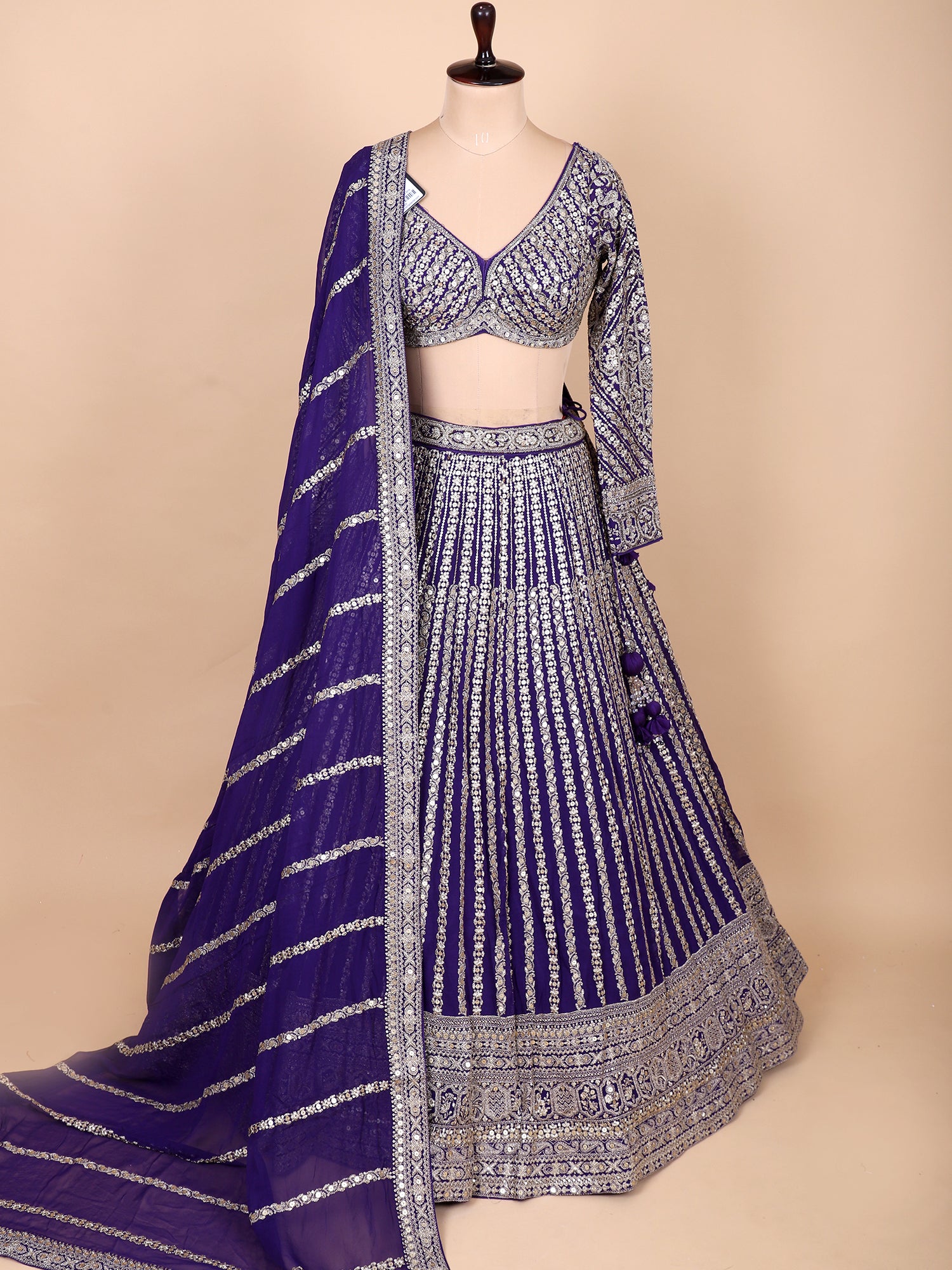 Deep Purple Handcrafted Lehenga With Dupatta