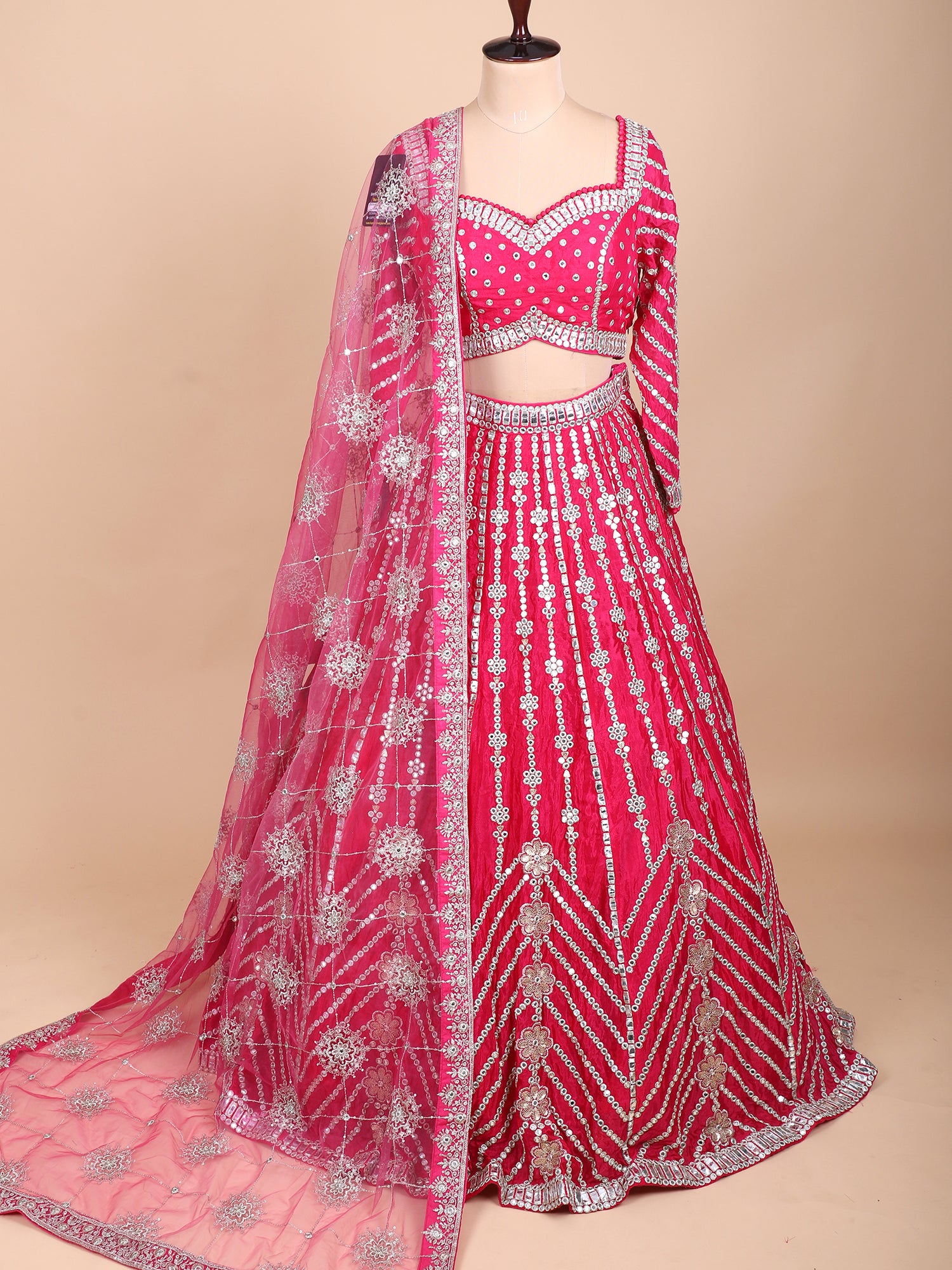 Blush Pink Bridal Lehenga With Mirror Detailing