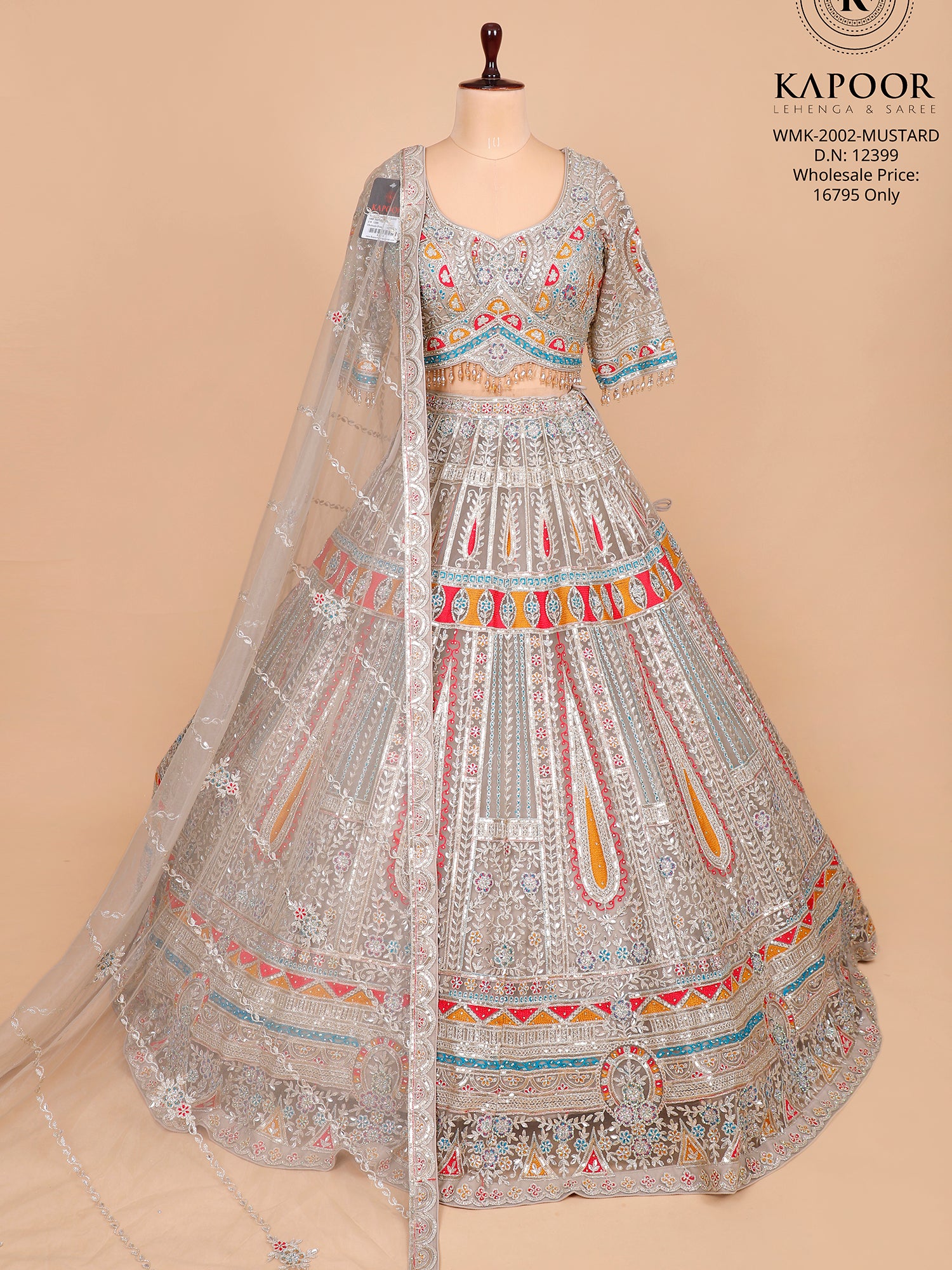 Grey Multi Butterfly Net Lehenga With Jarkan