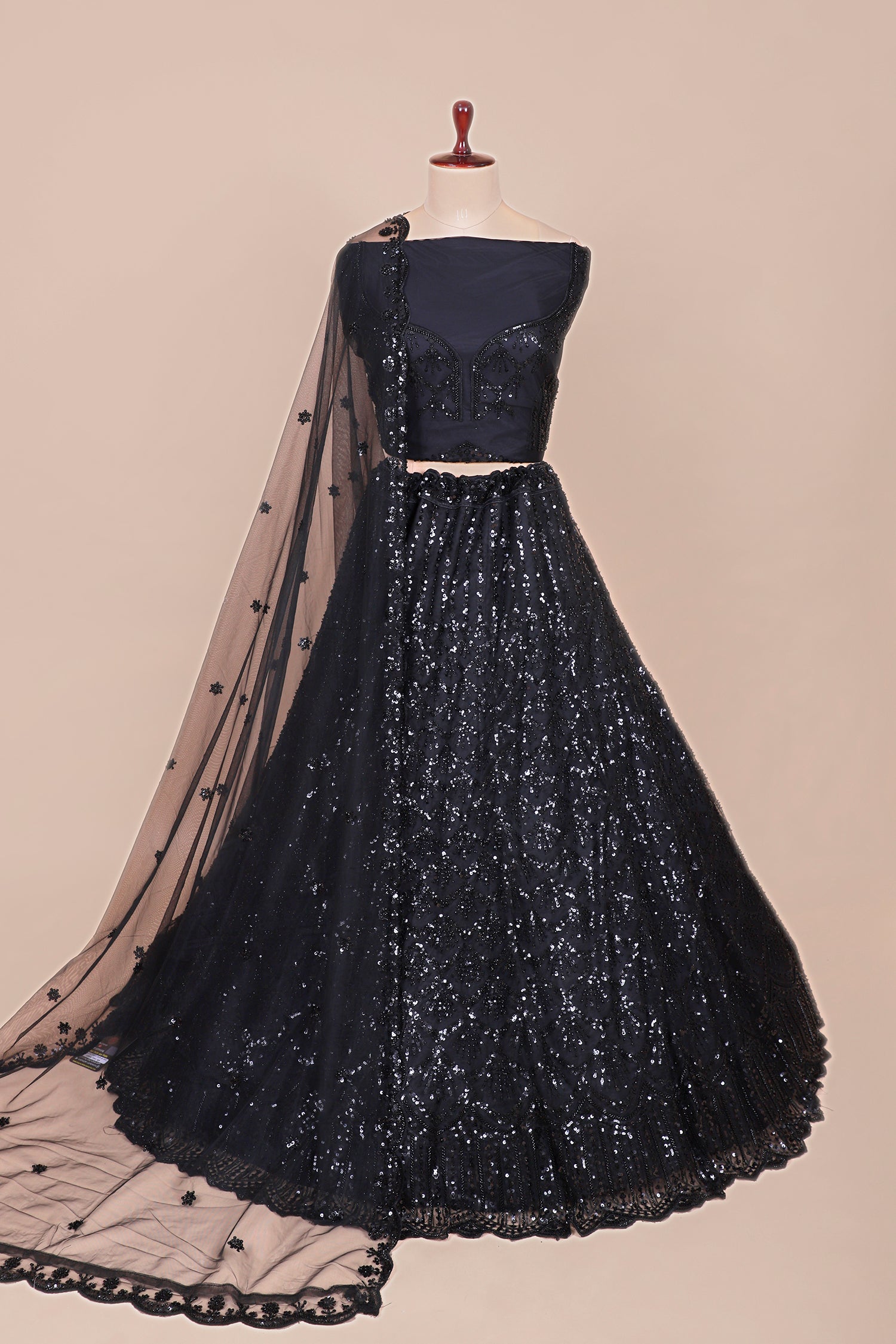 Black Designer Net Lehenga With Sequins