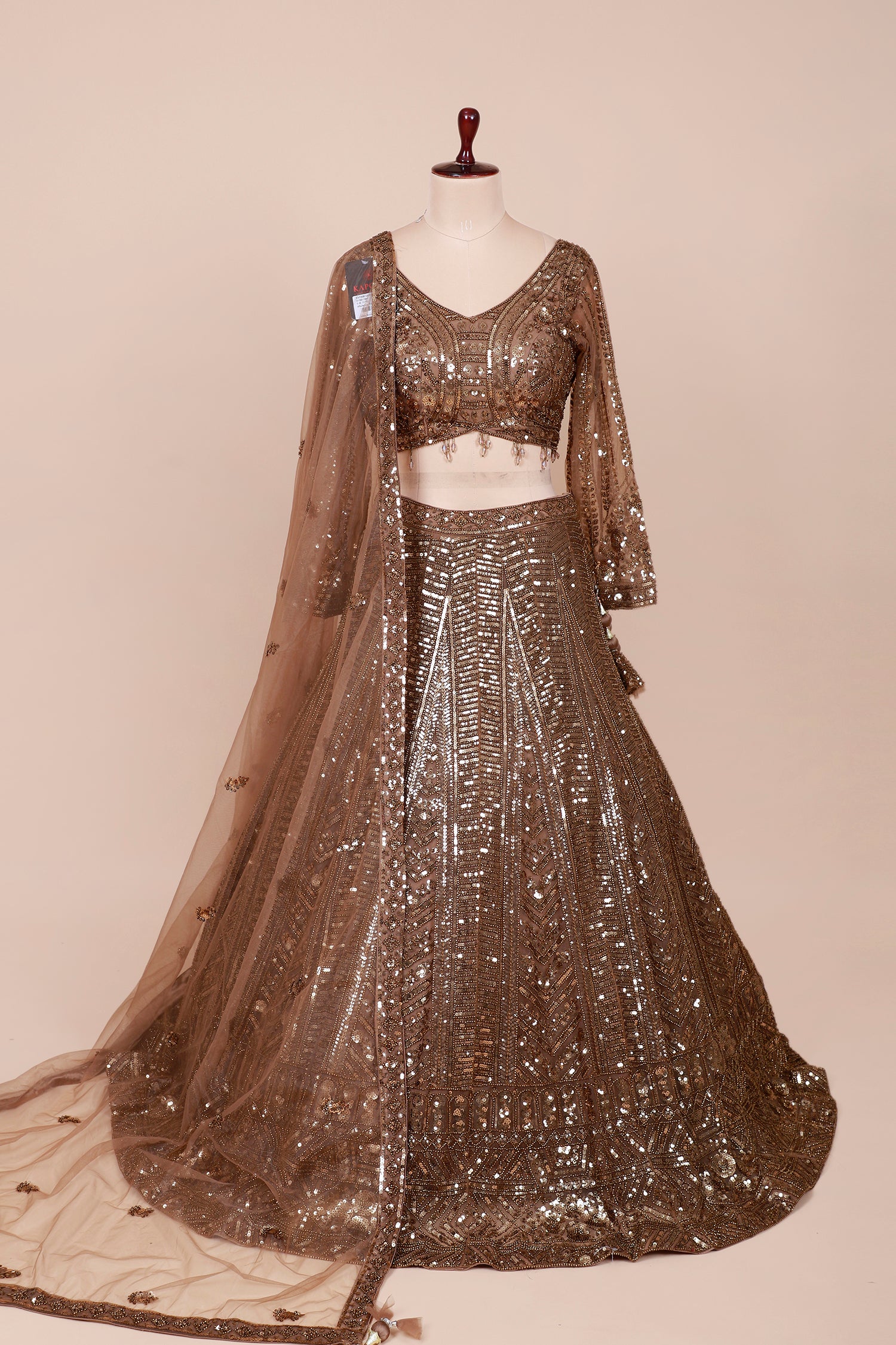 Metallic Gold Net Lehenga With Sequins