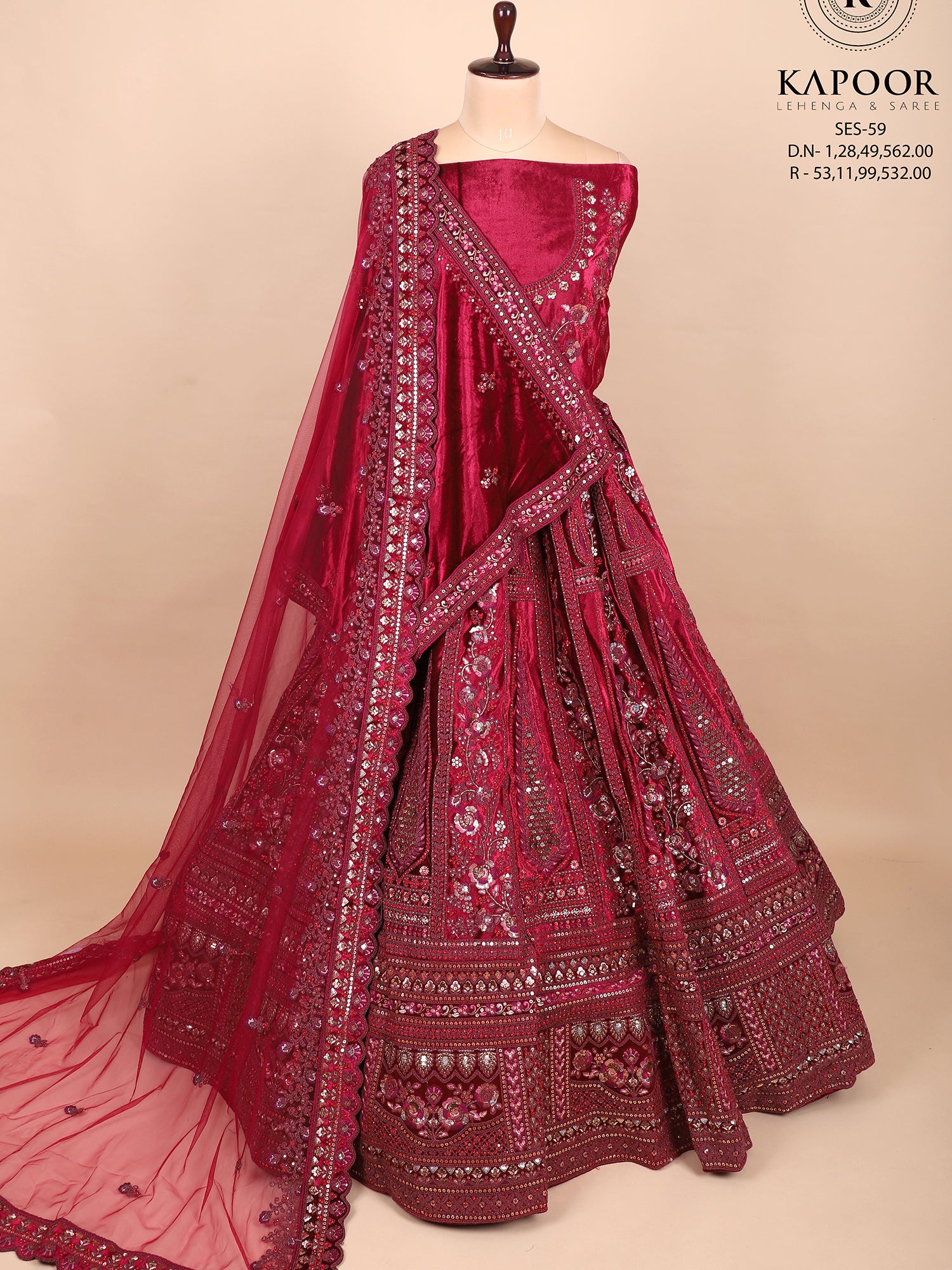 Classic Maroon Bridal Lehenga With Velvet & Mirror Charm