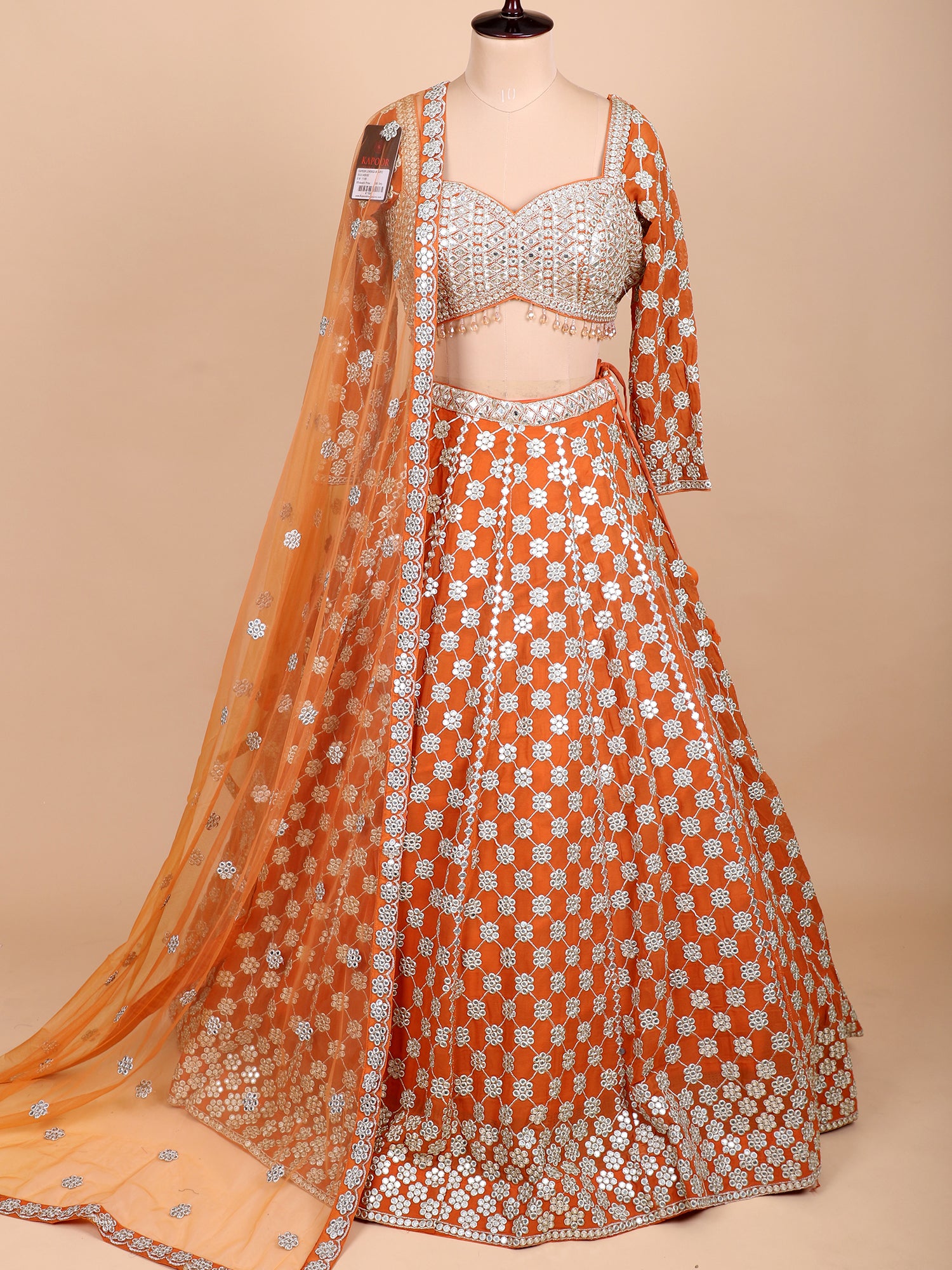 Sunset Orange Georgette Lehenga With Jarkan Embroidery