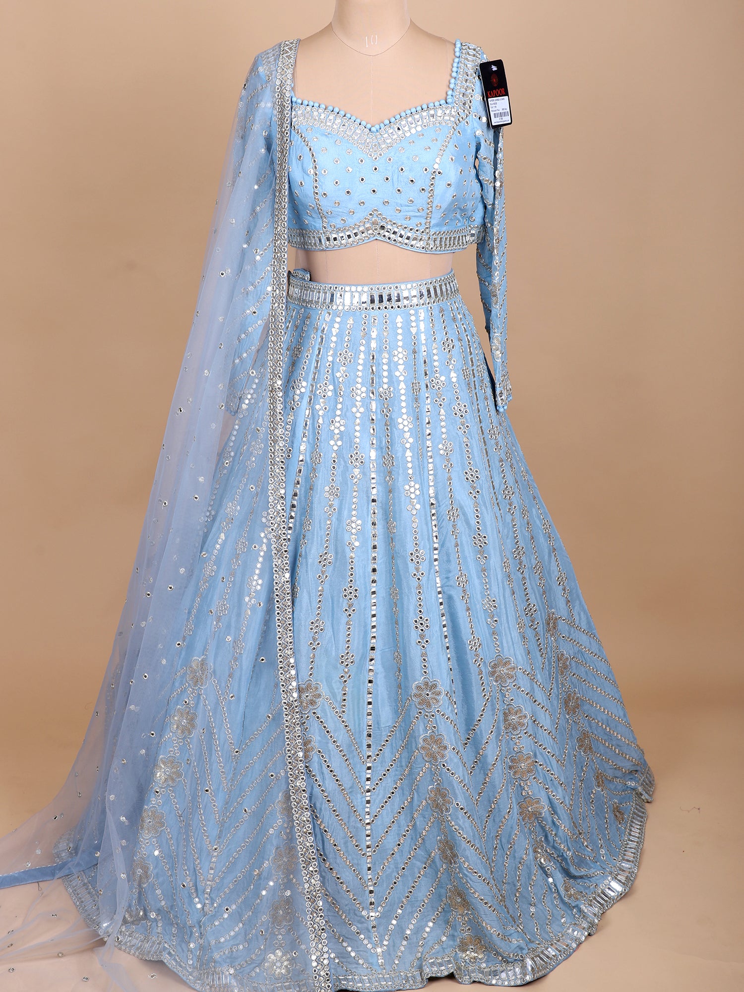 Designer Ice Blue Lehenga With Embroidered Detailing