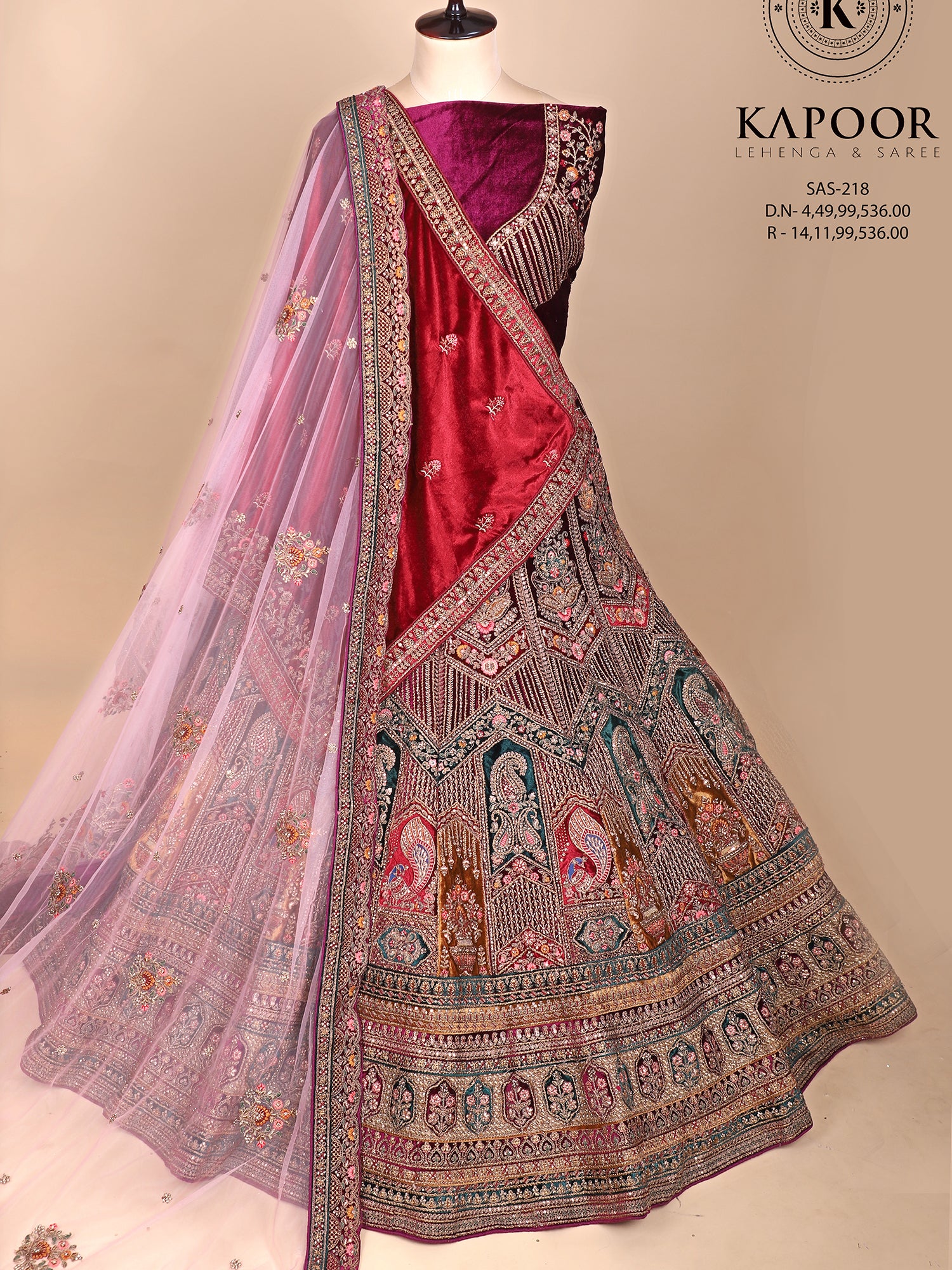 Maroon Velvet Lehenga With Jarkan Stones & Fine Thread Embroidery