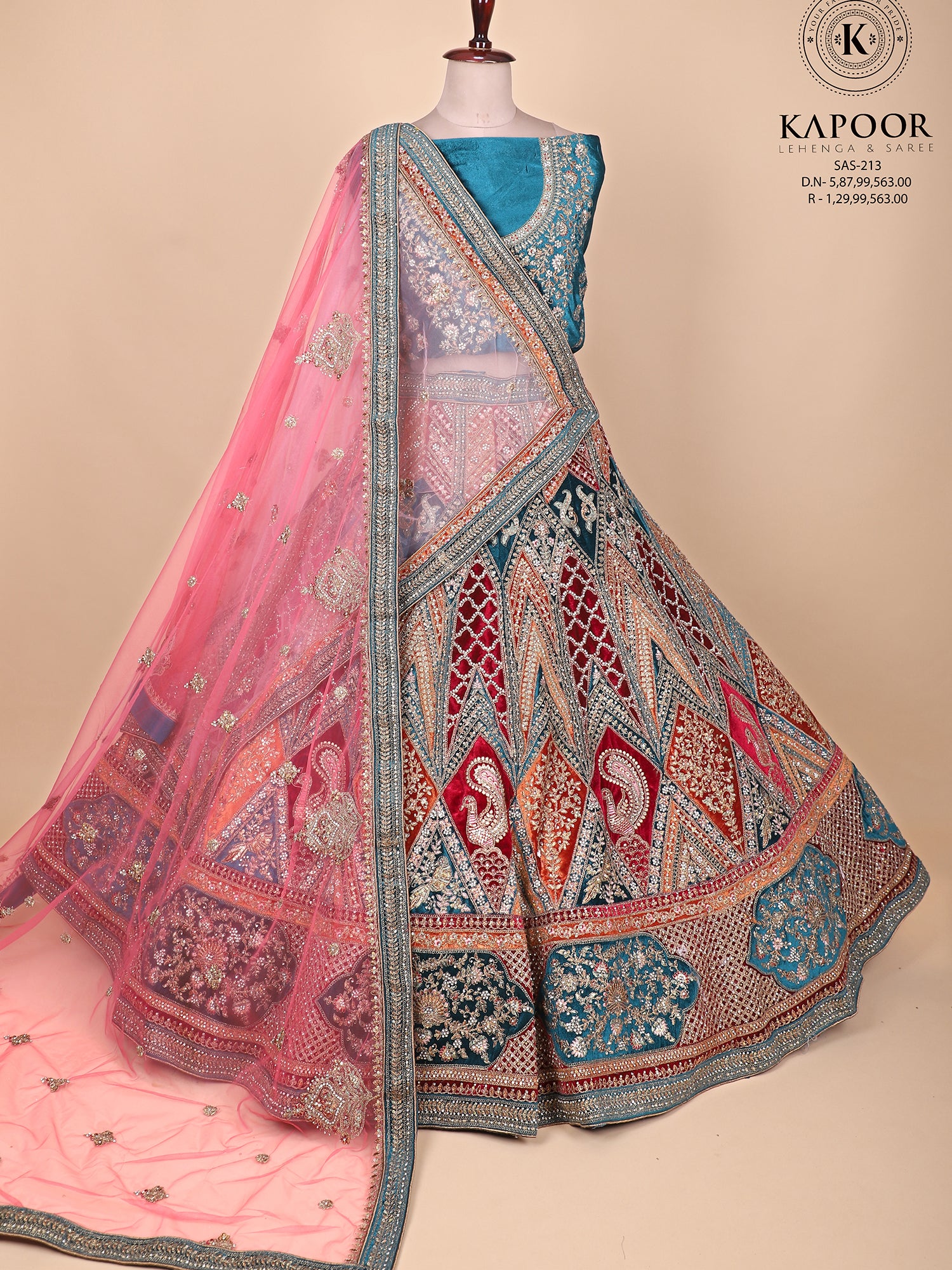 Vibrant Multicolor Lehenga With Jarkan & Thread Handwork Detailing