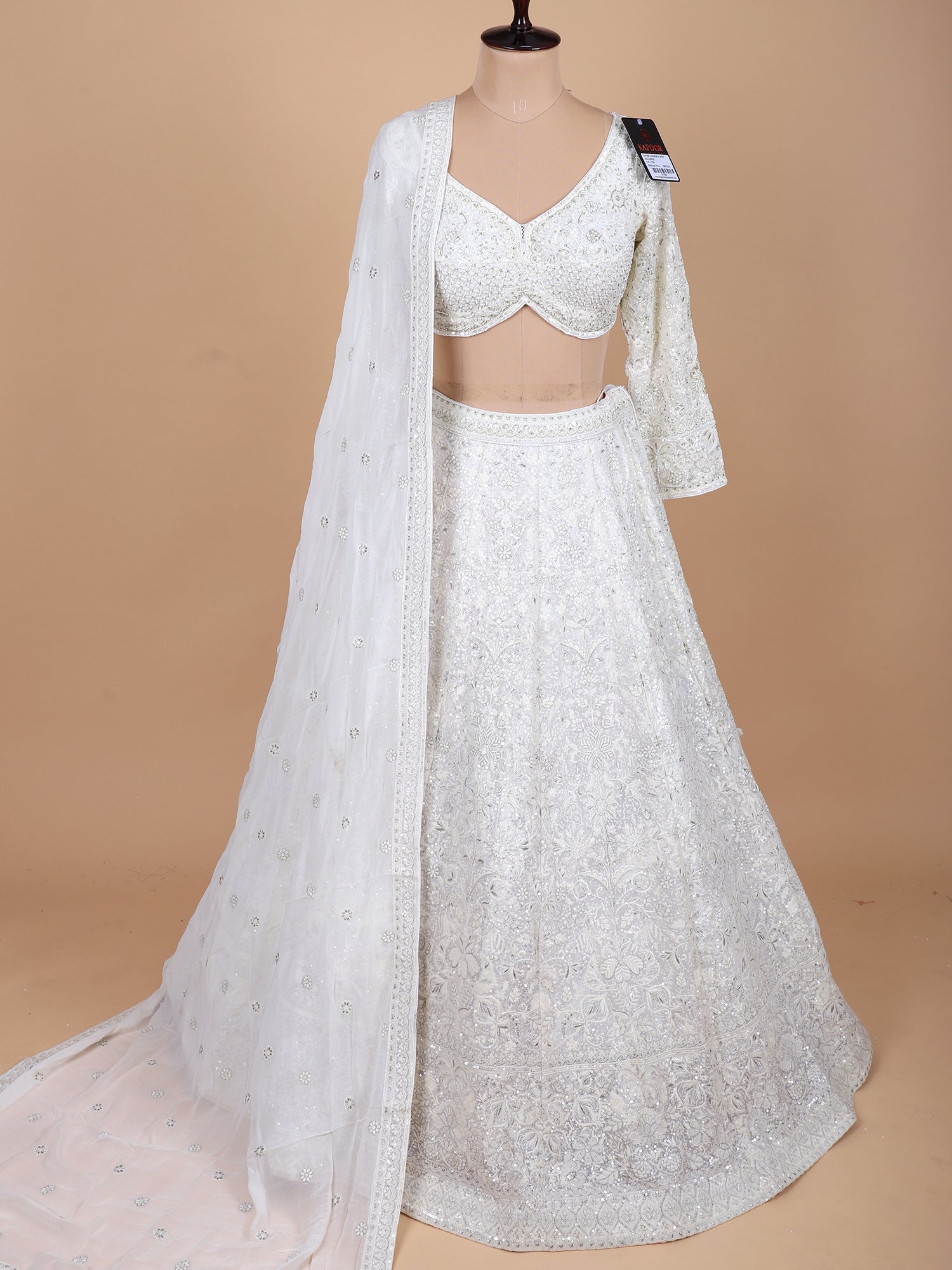 Embroidered White Georgette Lehenga Set