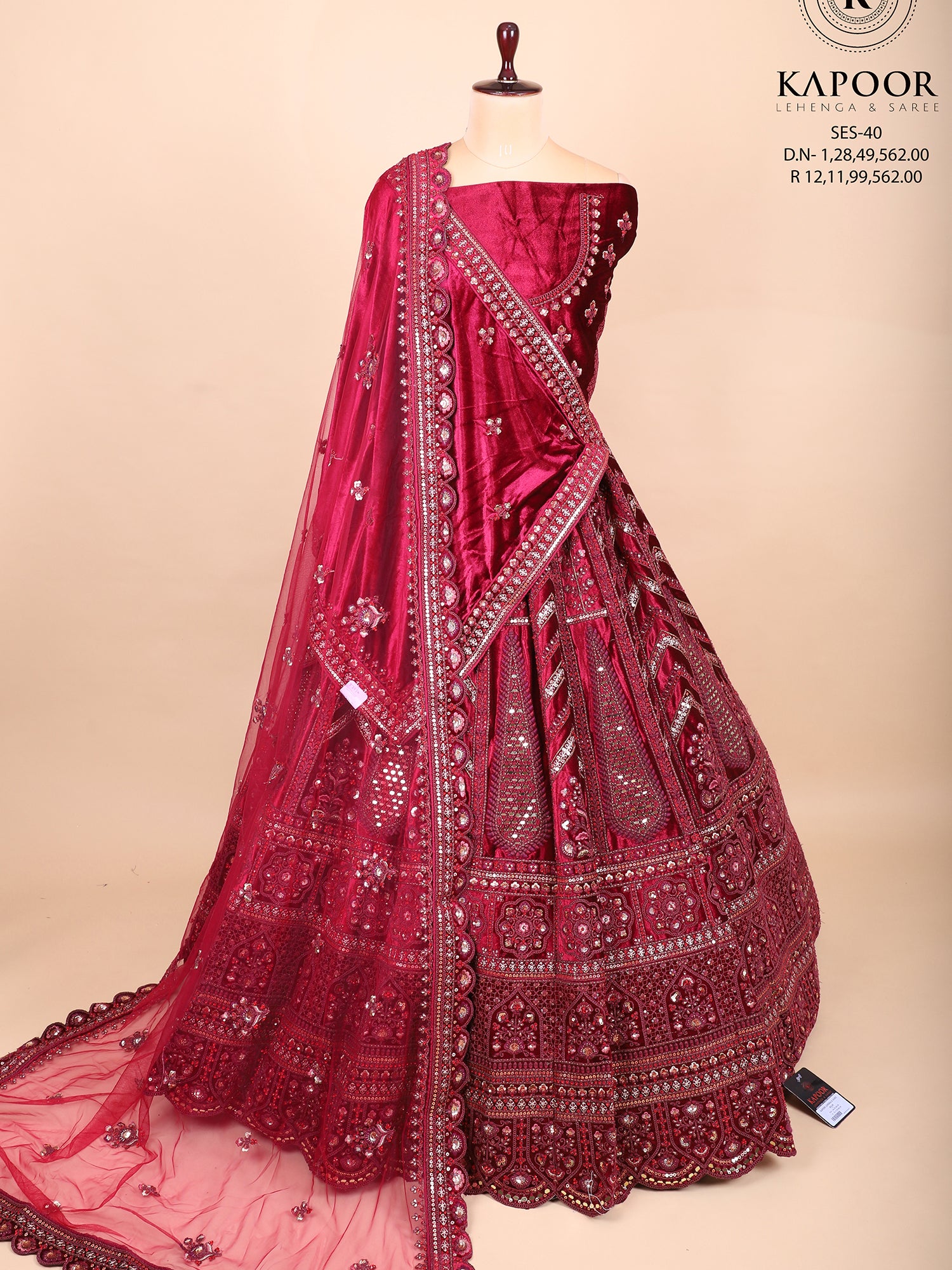 Royal Maroon Velvet Jarkan Mirror Bridal Lehenga