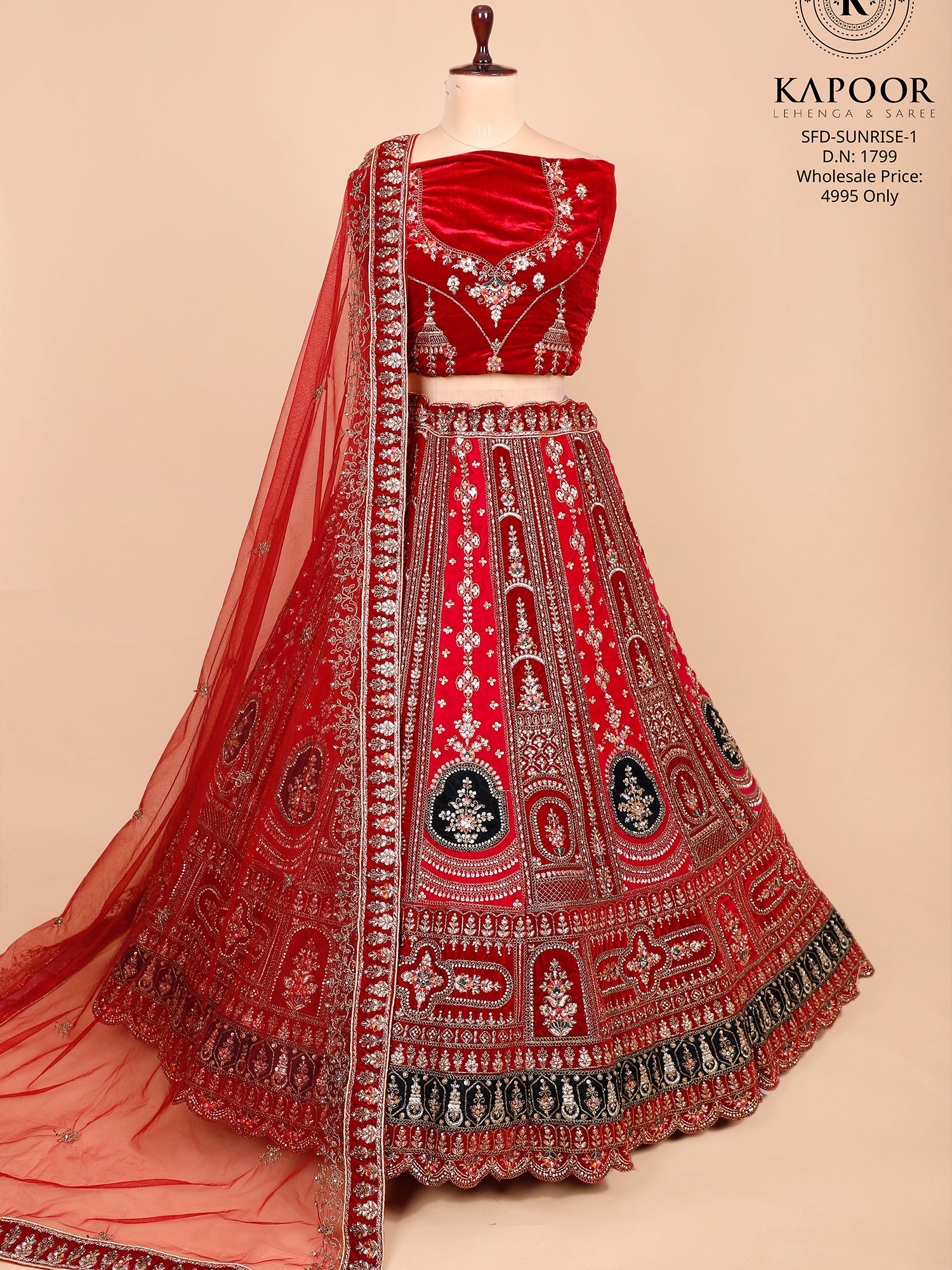 Red Maroon Velvet Bridal Lehenga