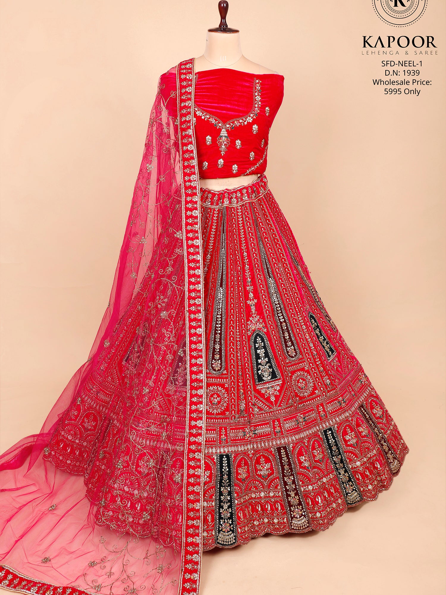 Red Velvet Bridal Lehenga Heavy Embroidery