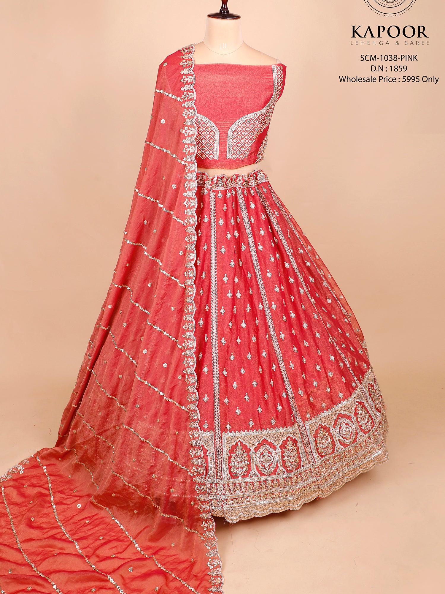 Red Shimmer Silk Handwork Lehenga
