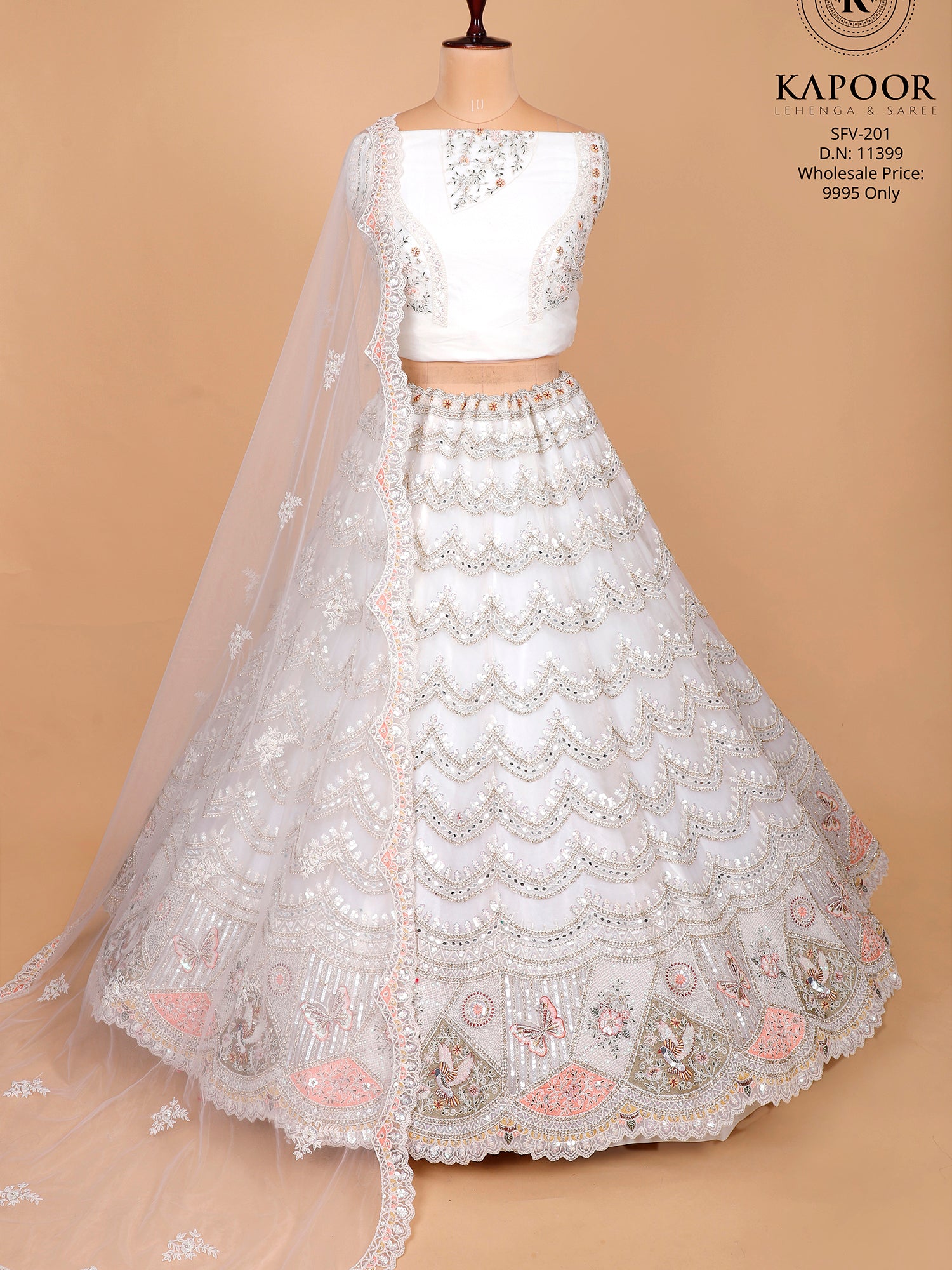 White Lehenga With Thread Embroidery