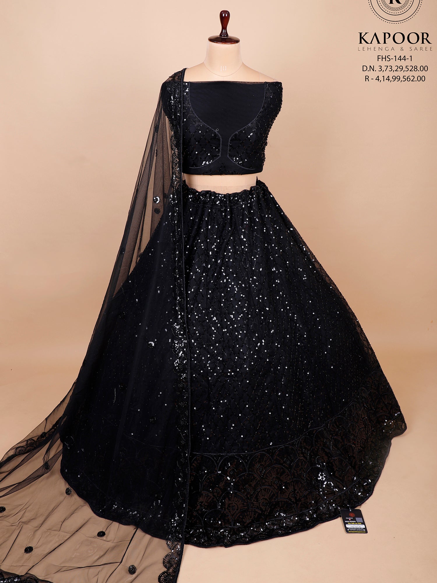 Black Net Lehenga With Sequins