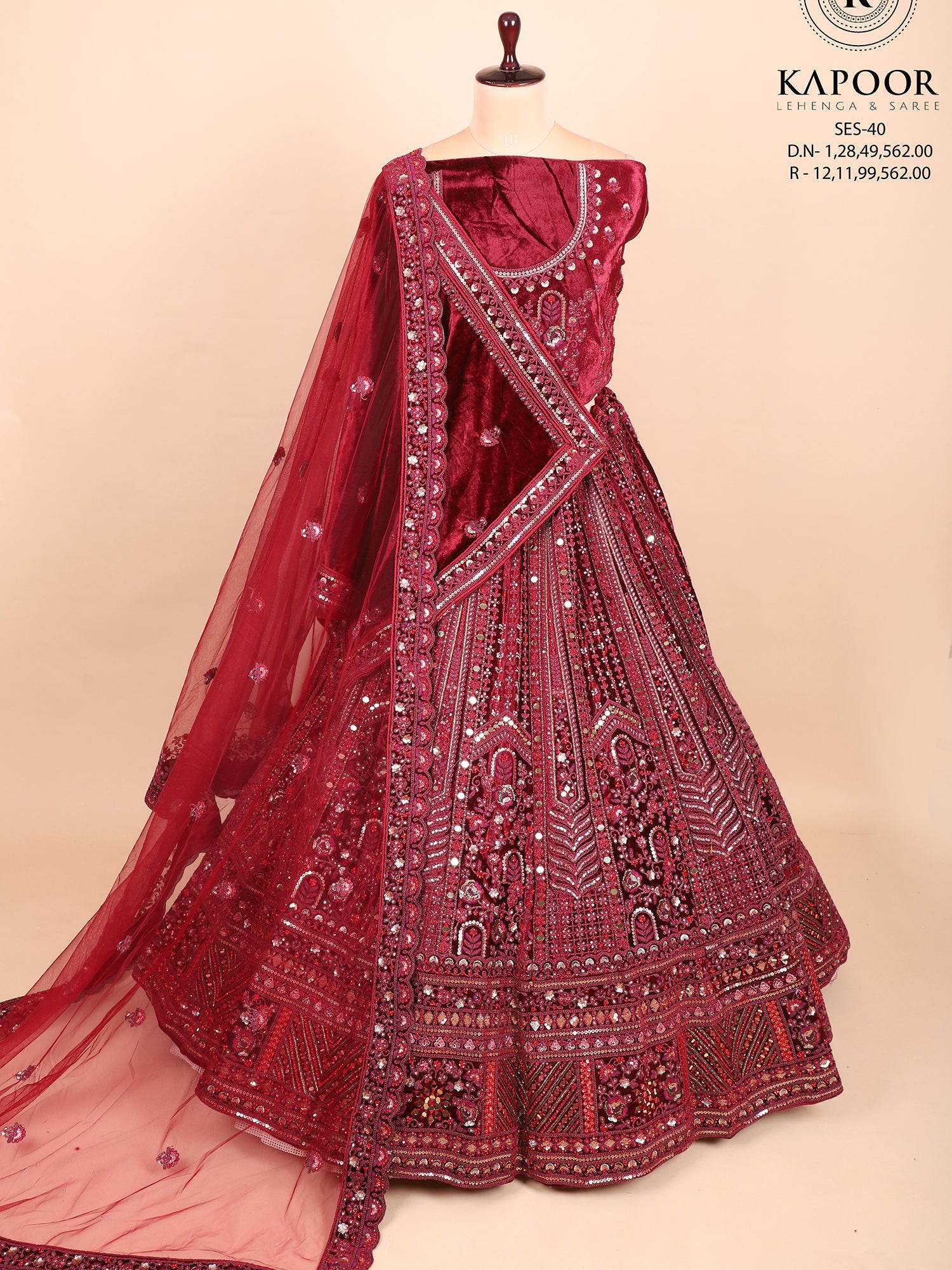 Opulent Maroon Jarkan Mirror Velvet Bridal Lehenga