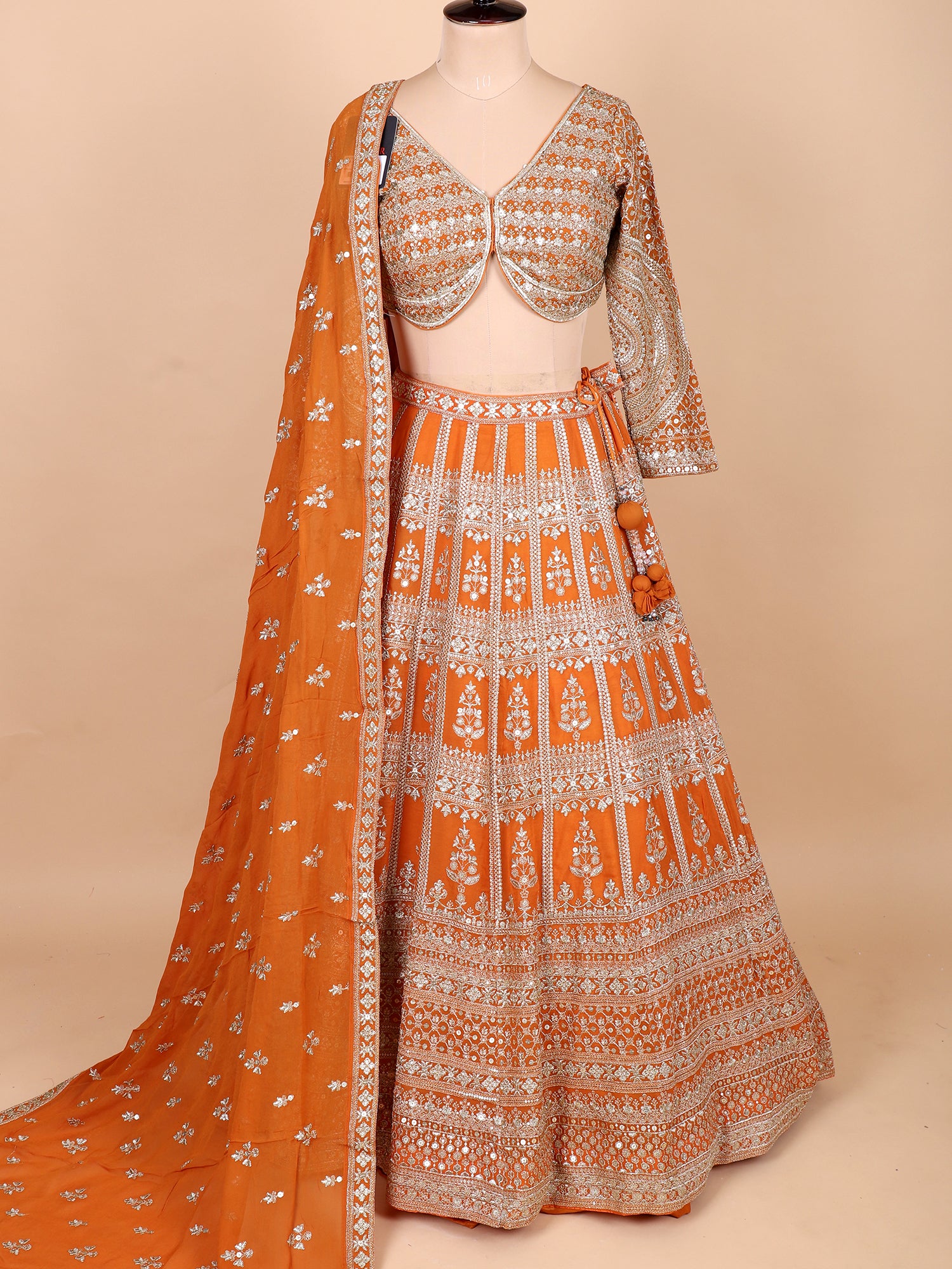 Traditional Orange Lehenga With Matching Dupatta