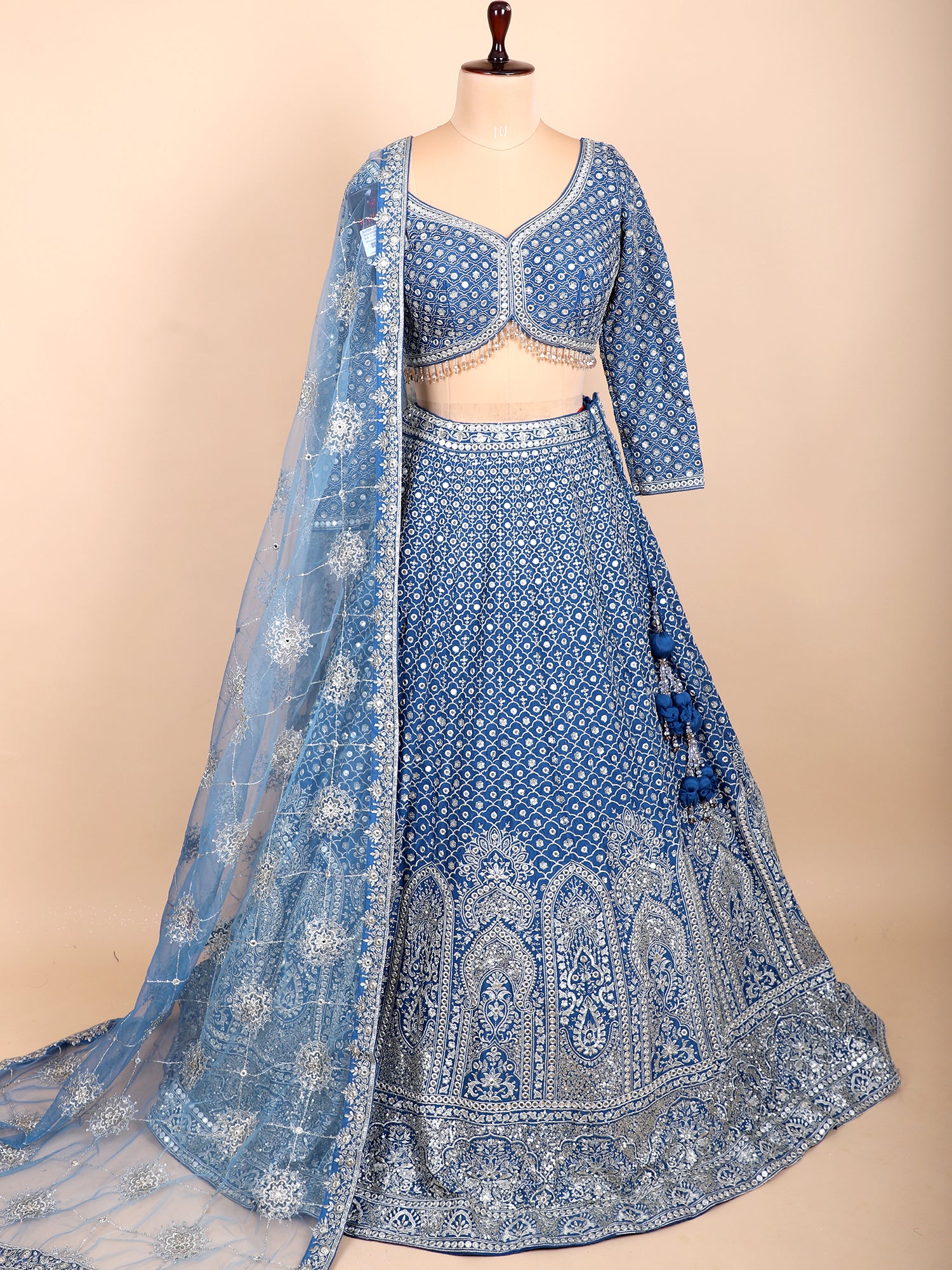 Midnight Bloom Blue Threadwork Lehenga