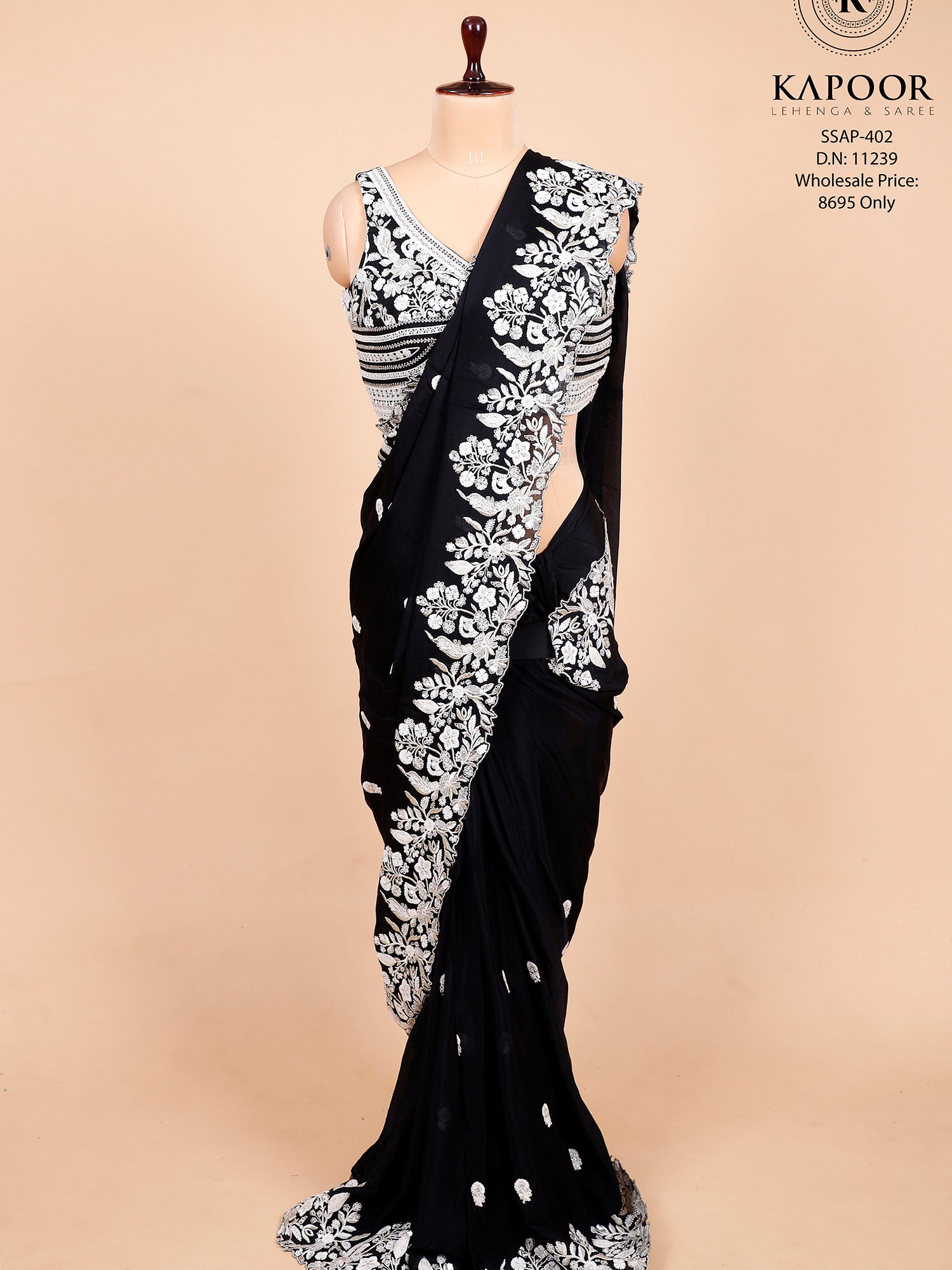 Black Saree With Silver Codding Work
