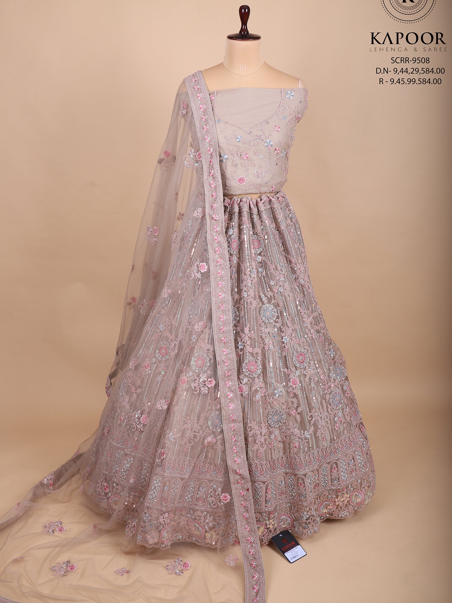 Peach Lehenga With Thread And Mirror Work