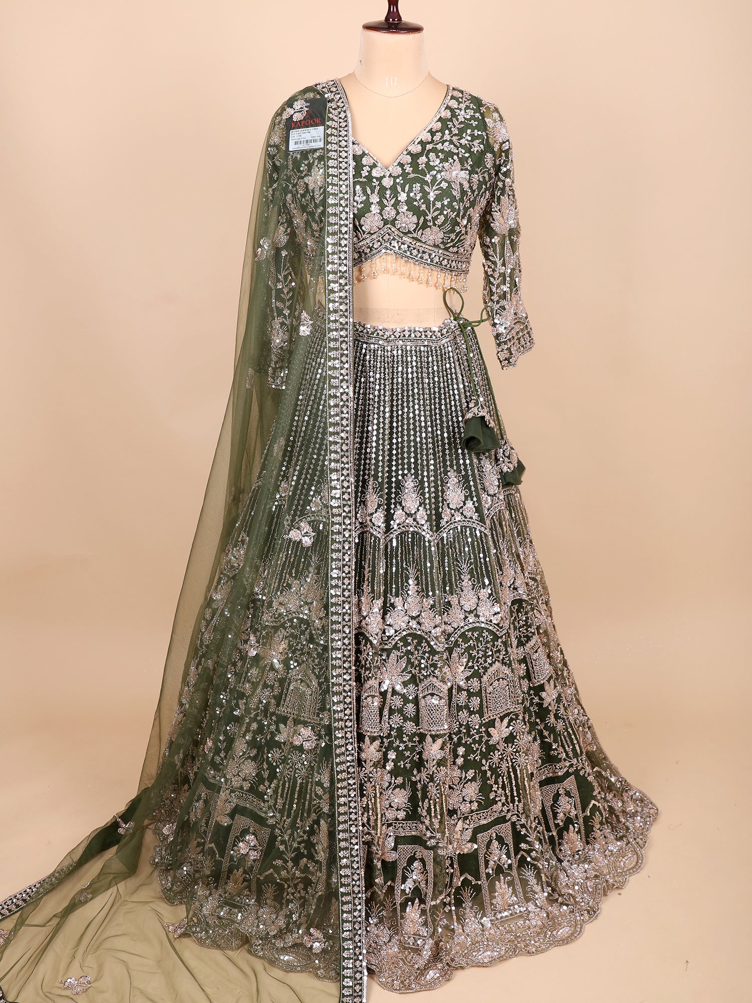 Emerald Aura Mehendi Green Glasscut Handwork Lehenga