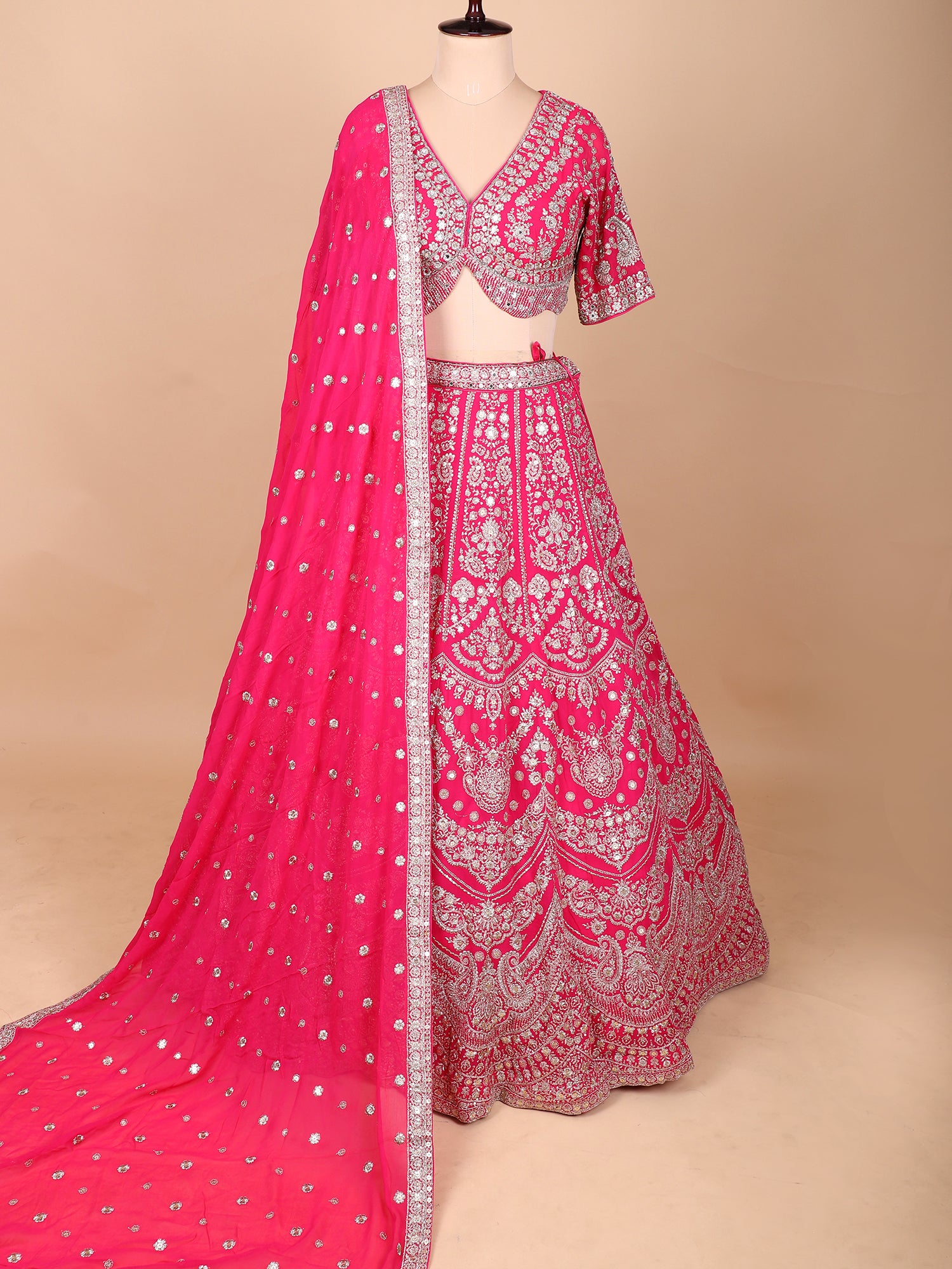 Handmade Embroidered Rose Pink Georgette Lehenga