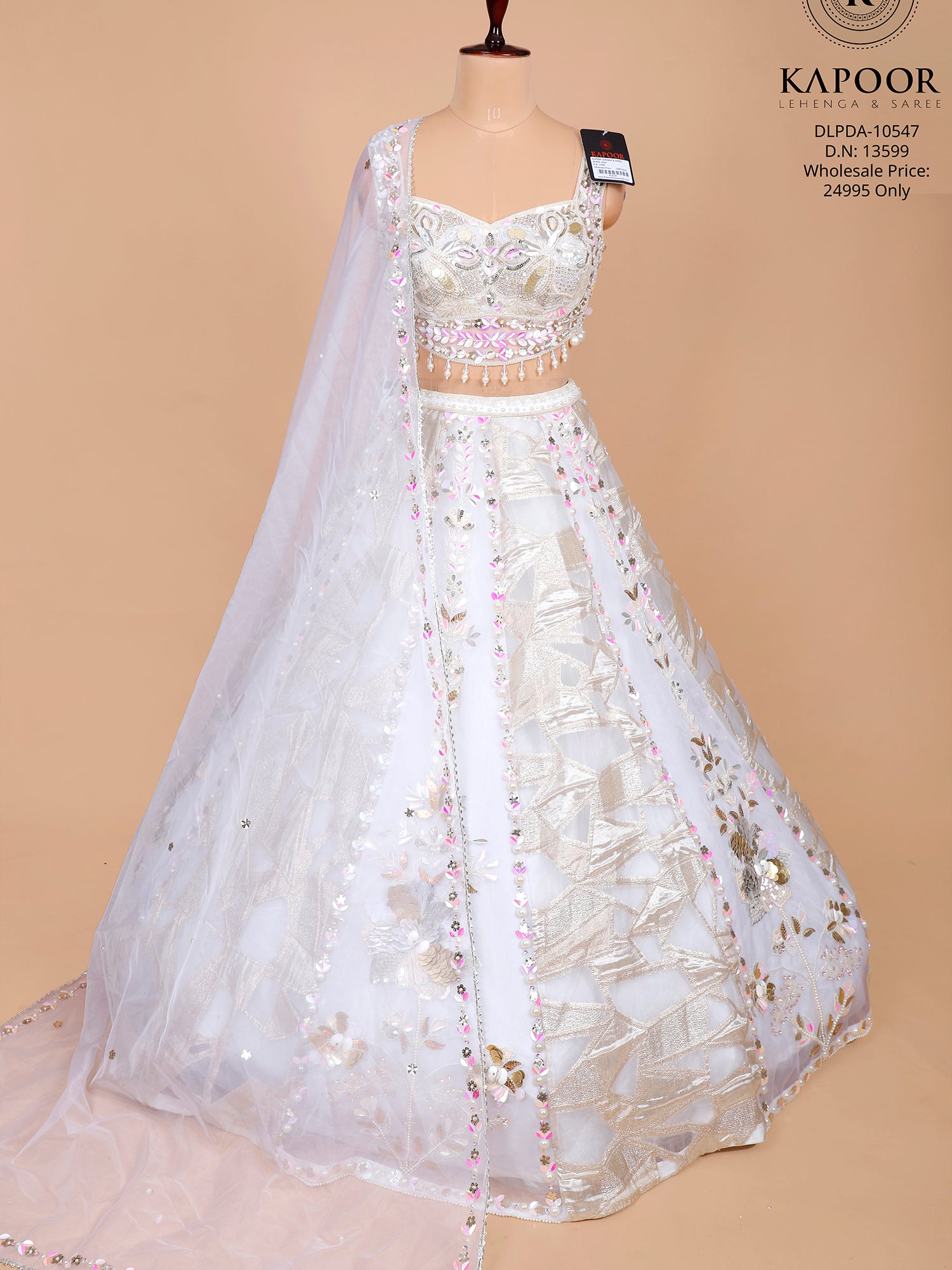 White Net Lehenga With Appliqué,