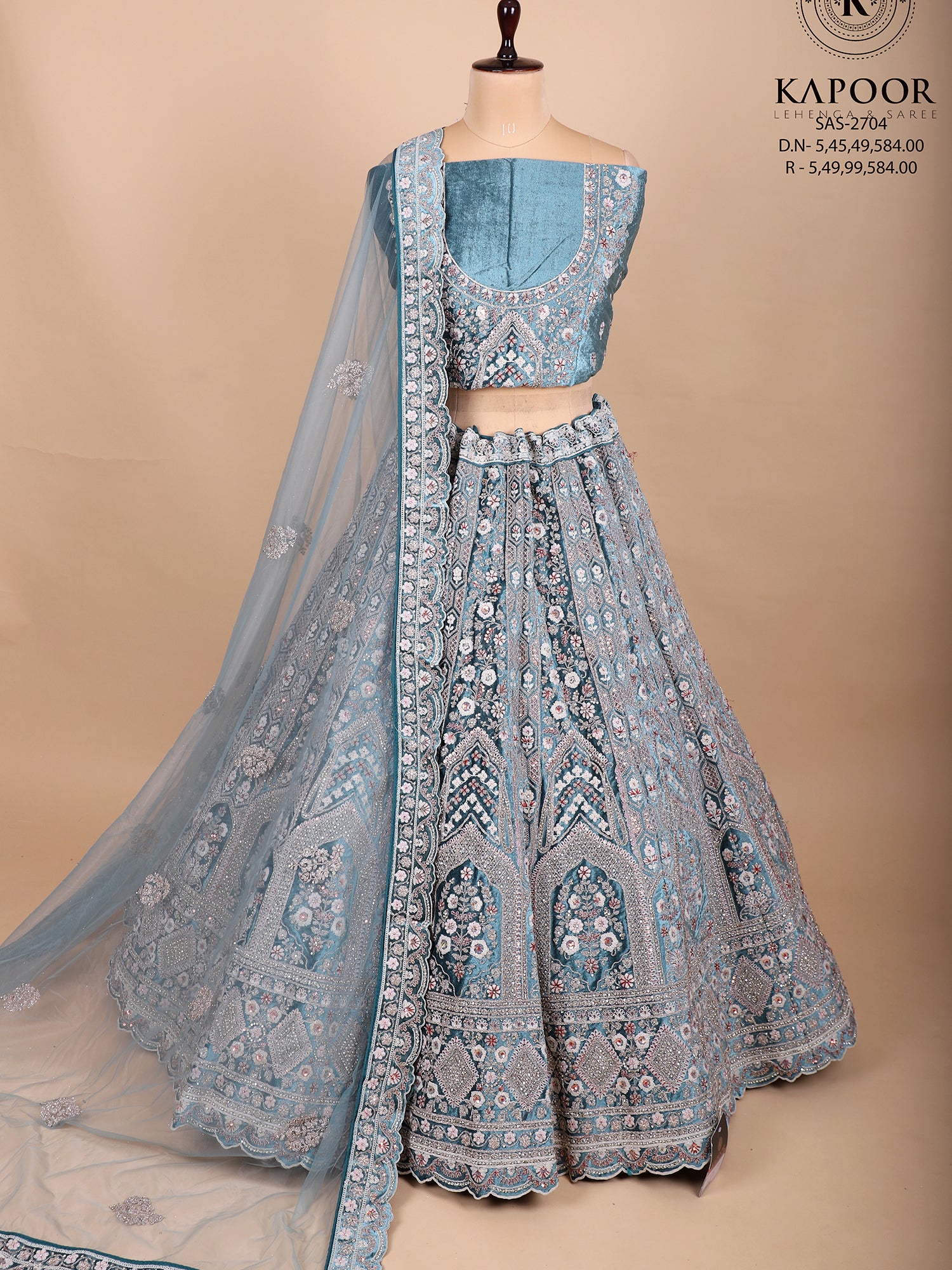 Rama Blue Velvet Mirror Jarkan Bridal Lehenga