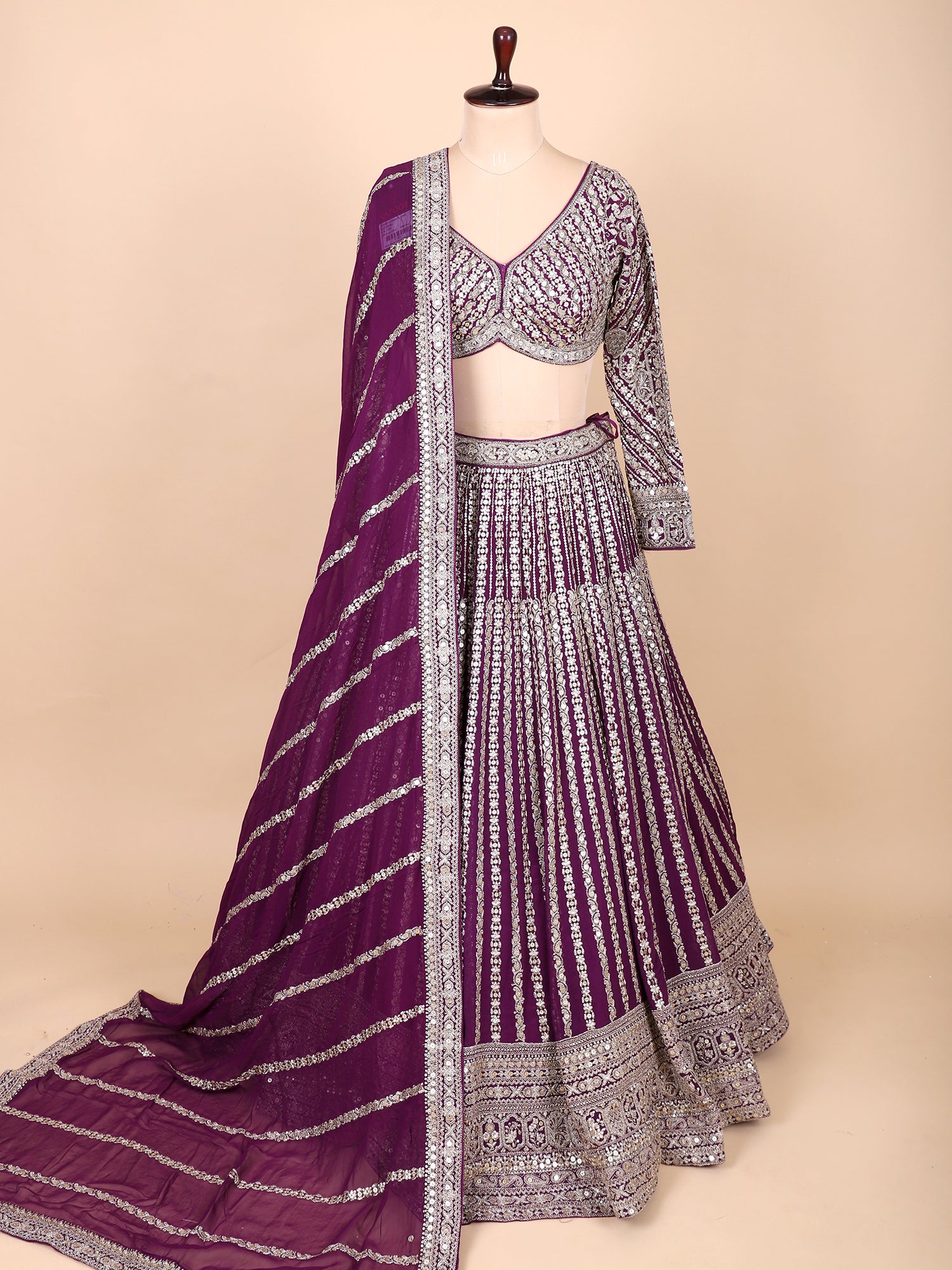 Rich Dark Maroon Thread Work Lehenga Ensemble