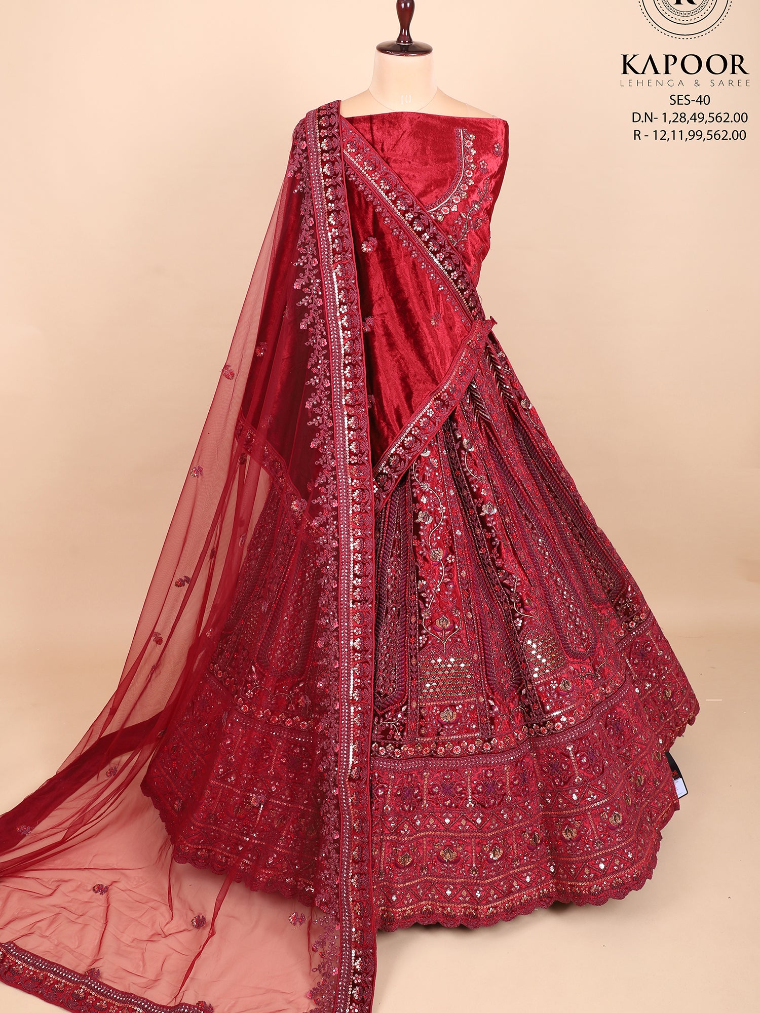 Regal Maroon Velvet Jarkan Mirror Bridal Lehenga