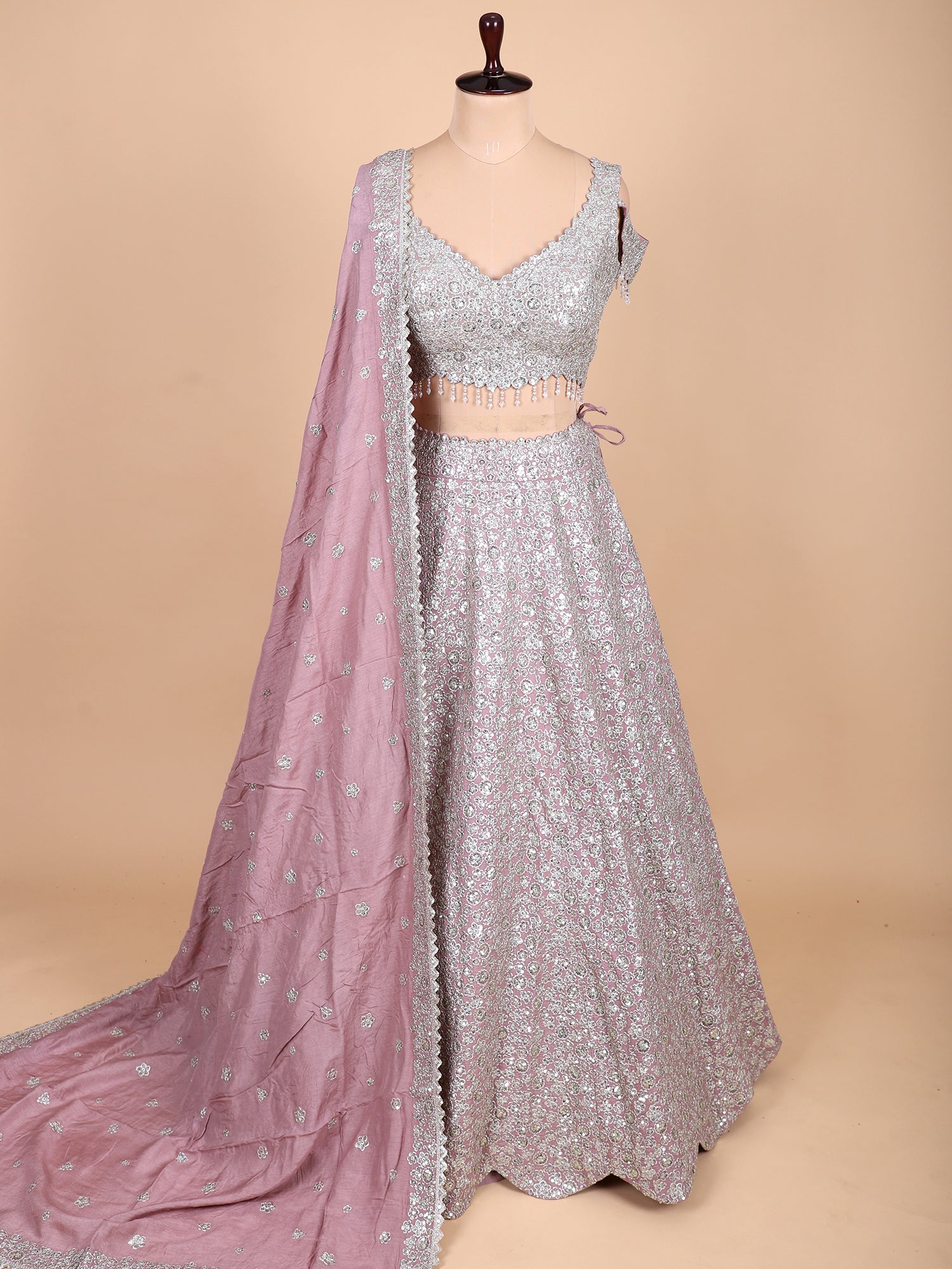 Onion Pink Georgette Embroidered Lehenga Set