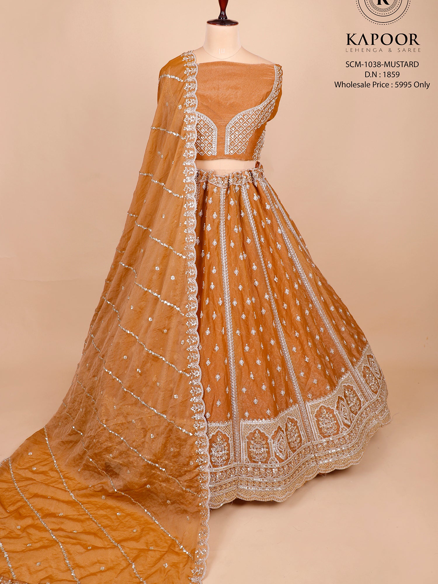 Mustard Orange Lehenga With Handwork