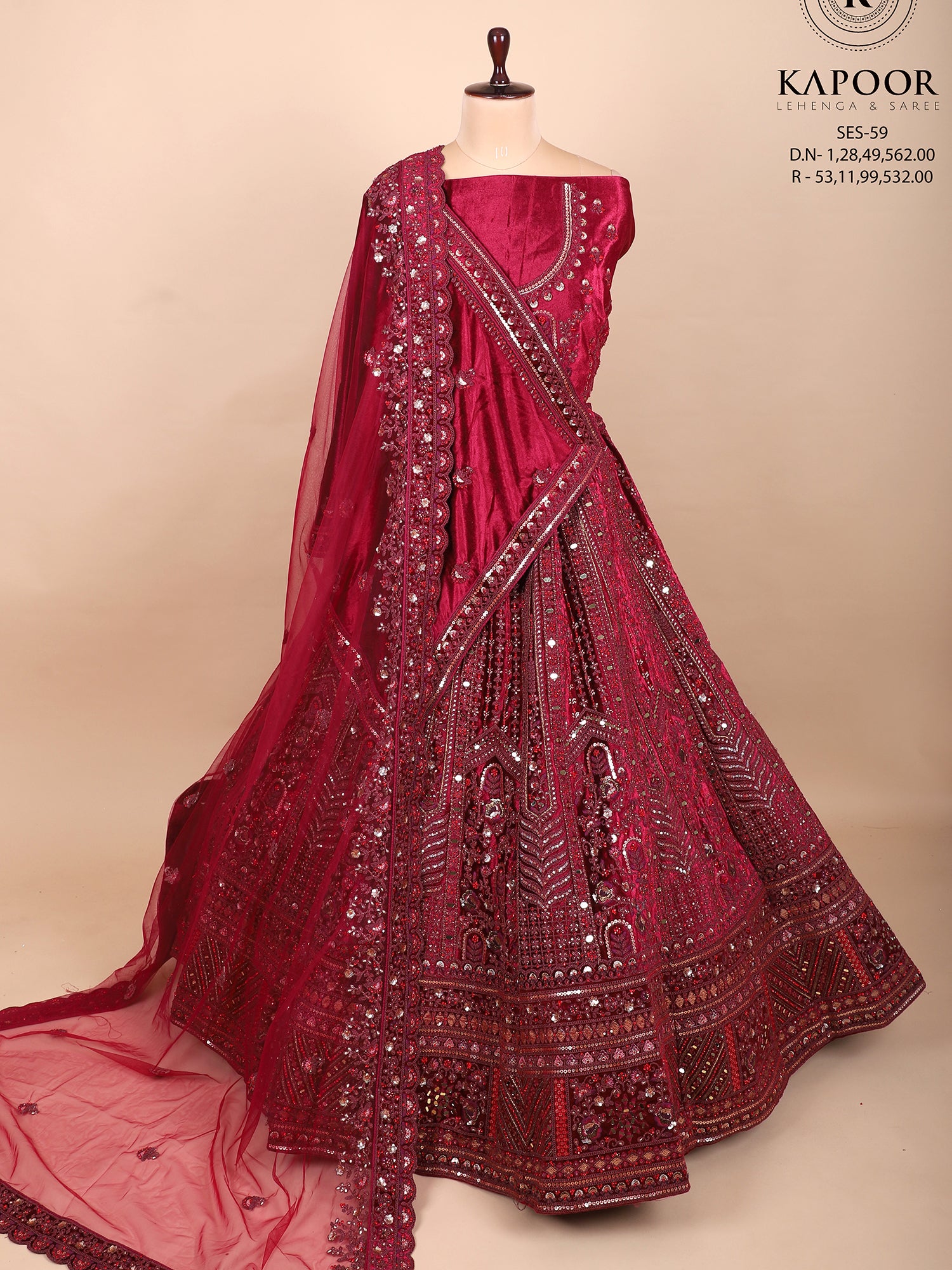 Enchanting Maroon Velvet Bridal Lehenga With Mirror Magic