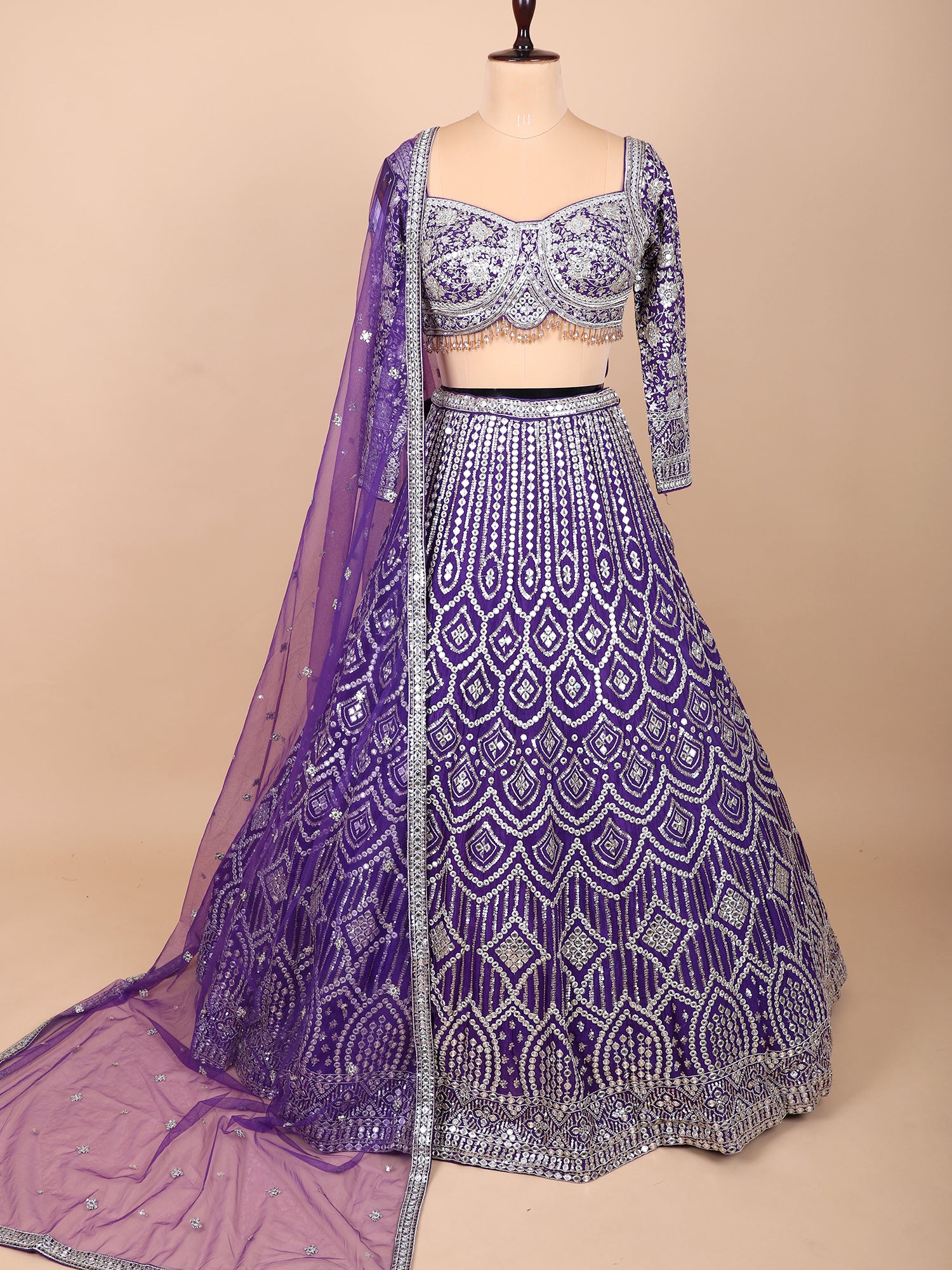 Purple Georgette Embroidered Lehenga With Handwork