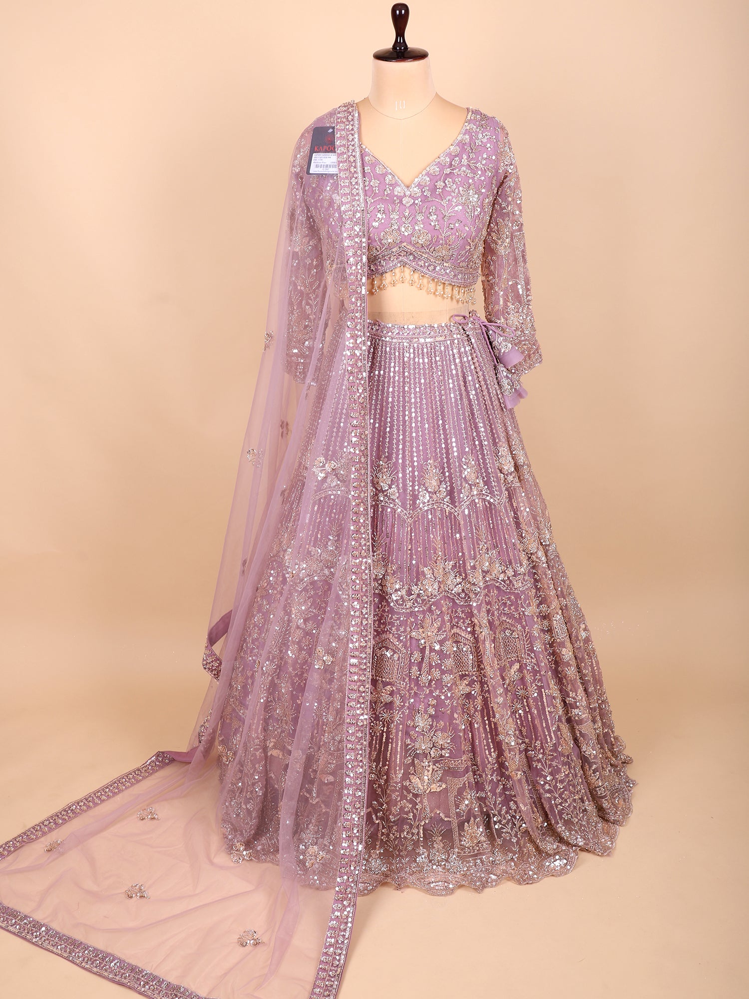 Lilac Dream Lavender Glasscut Handwork Lehenga