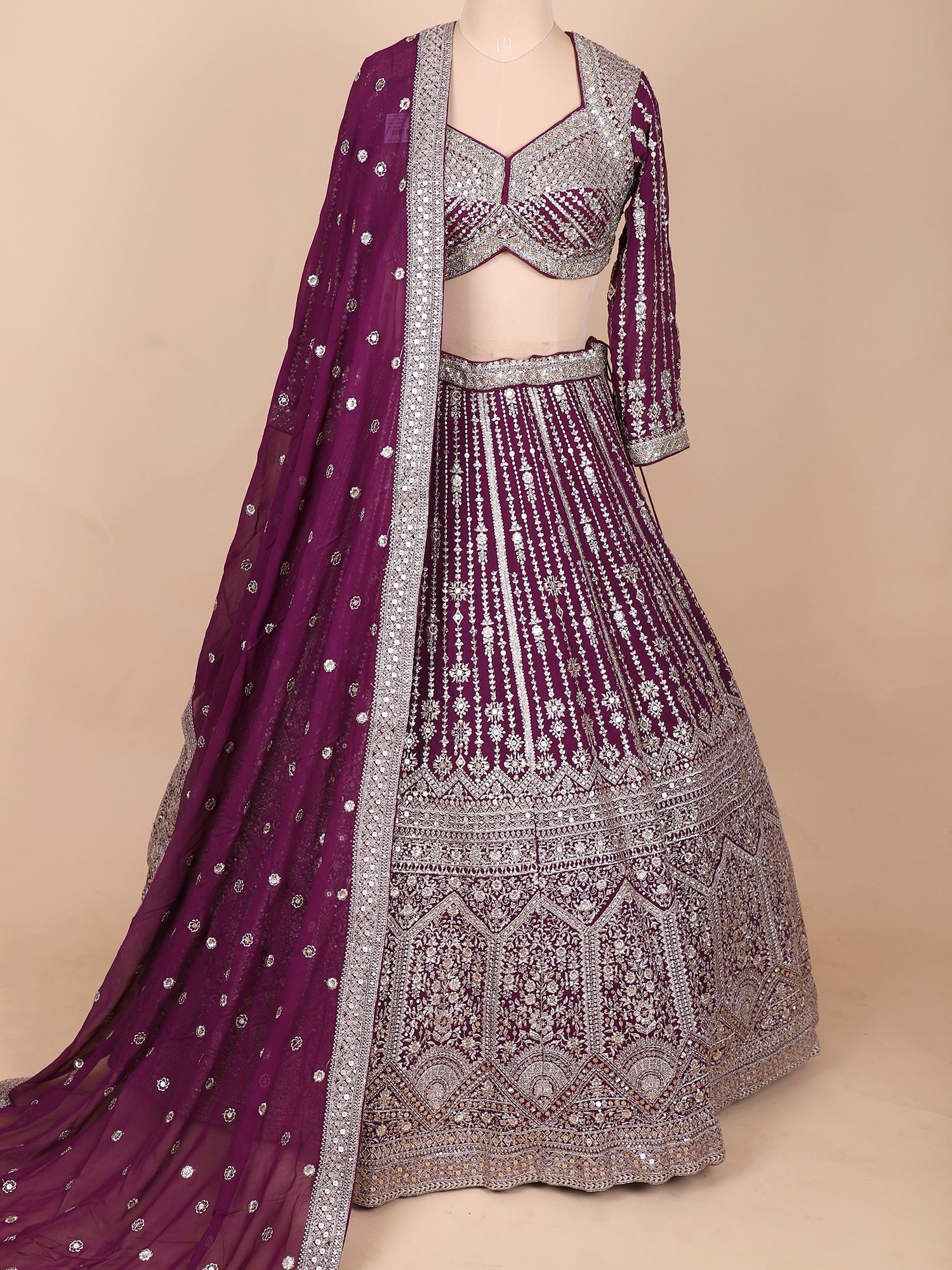 Maroon Georgette Lehenga With Jarkan Embroidery