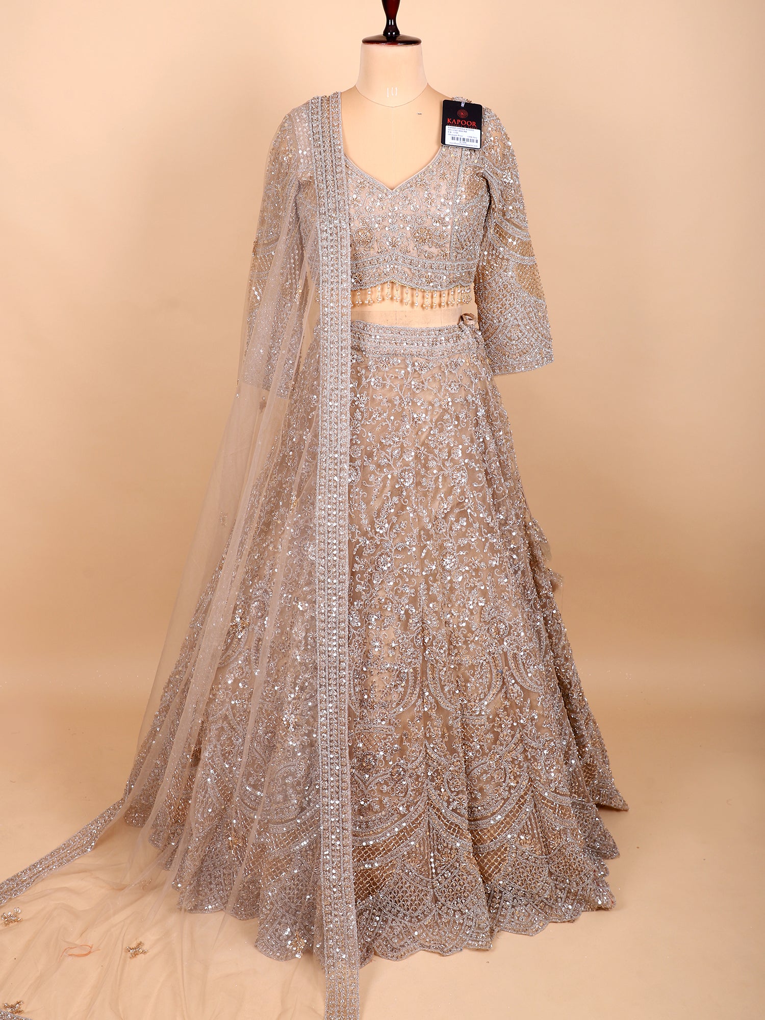 Light Chickoo Glasscut Handwork Lehenga