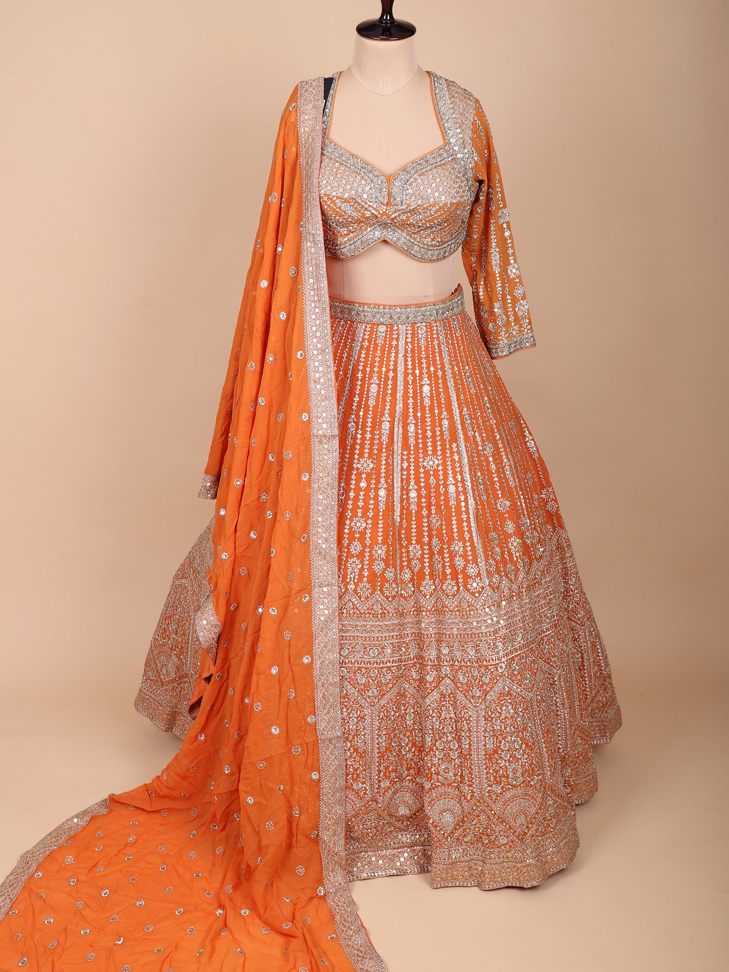 Tangerine Orange Lehenga With Sparkle Handwork