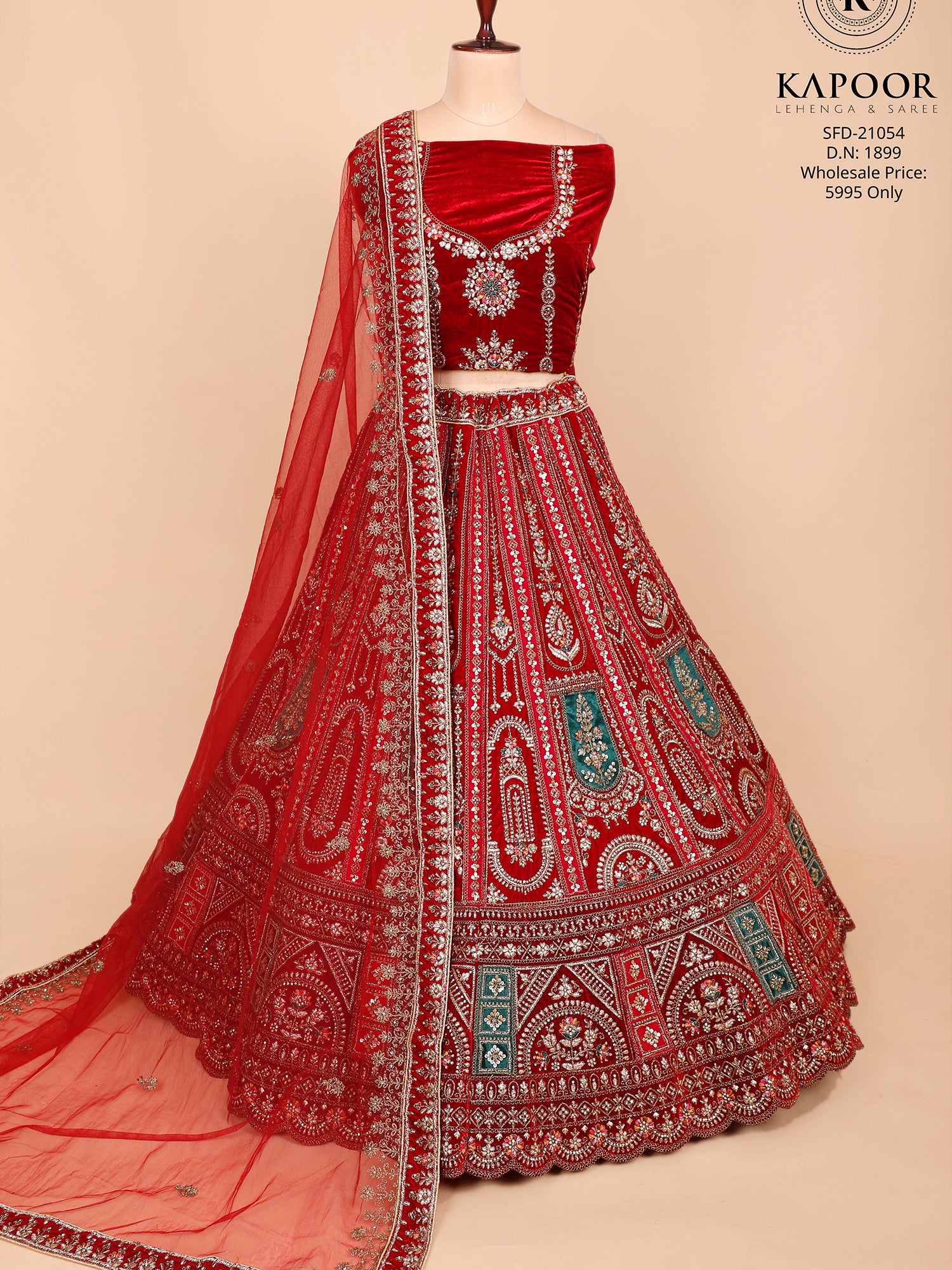 Red Velvet Lehenga With Intricate Embroiderry
