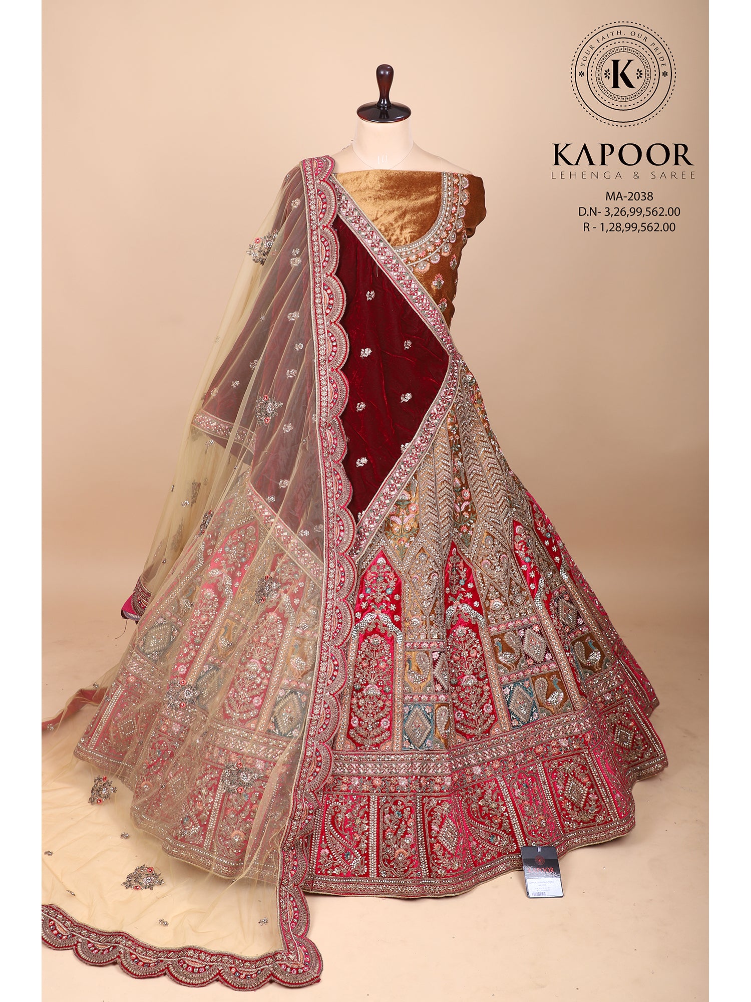 Multicolor Bridal Lehenga With Jarkan & Thread Embroidery
