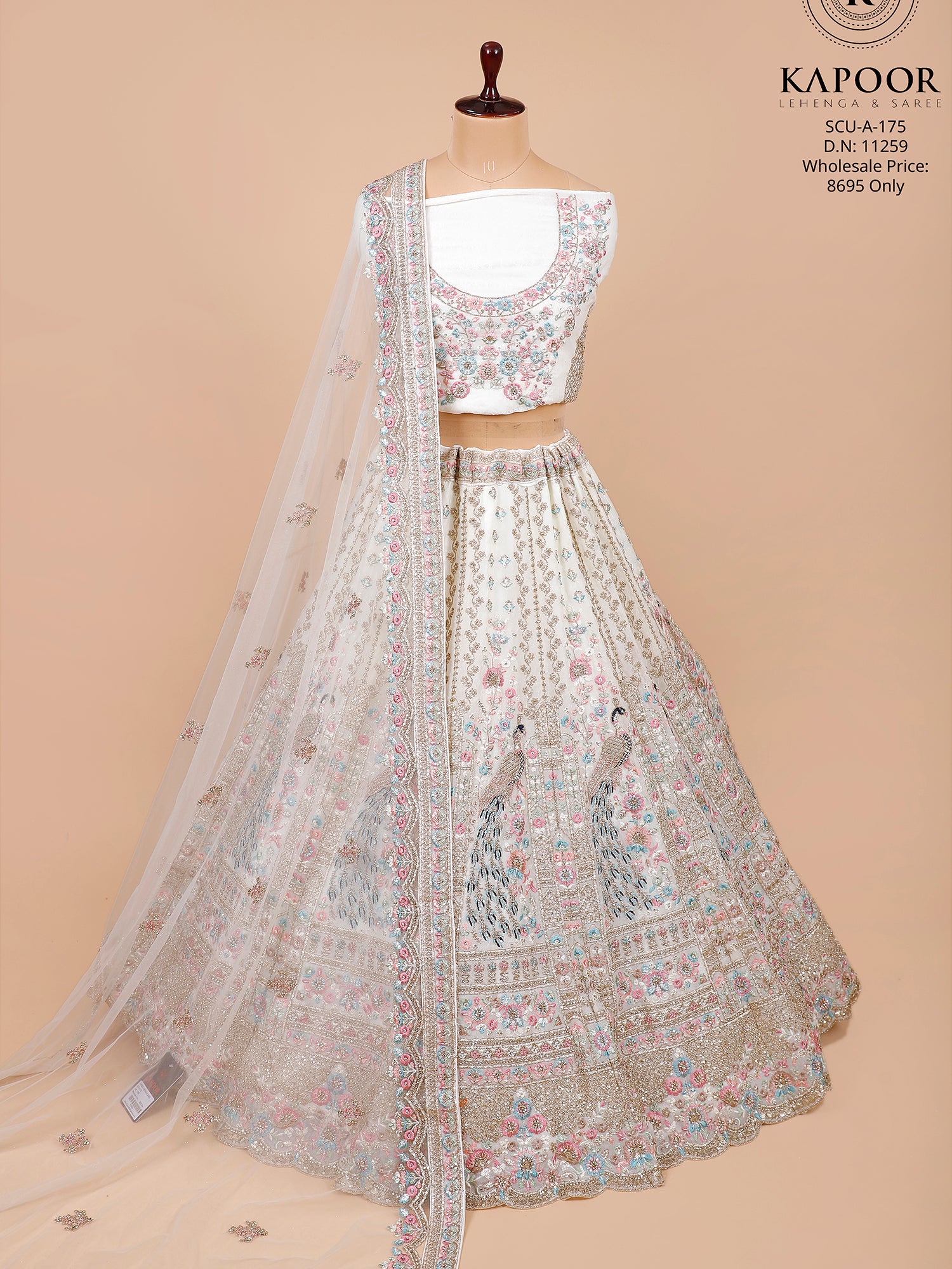 White Satin Silk Lehenga With Embroidery & Sequins