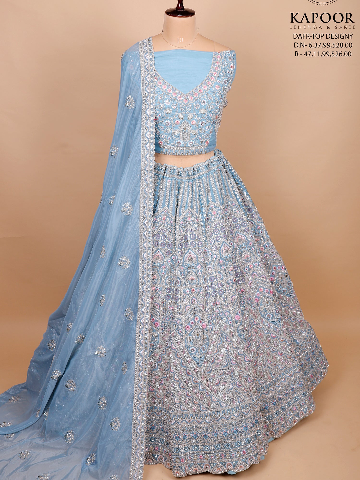 Powder Blue Lehenga With Intricate Hand & Bead Work