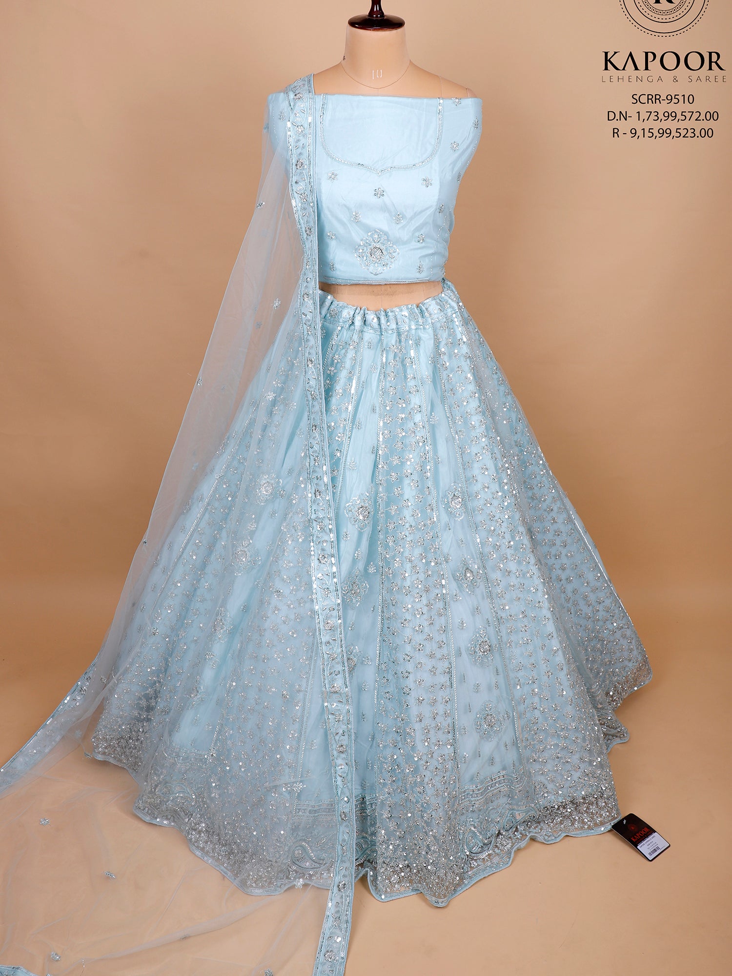 Powder Blue Net Designer Lehenga With Sequins
