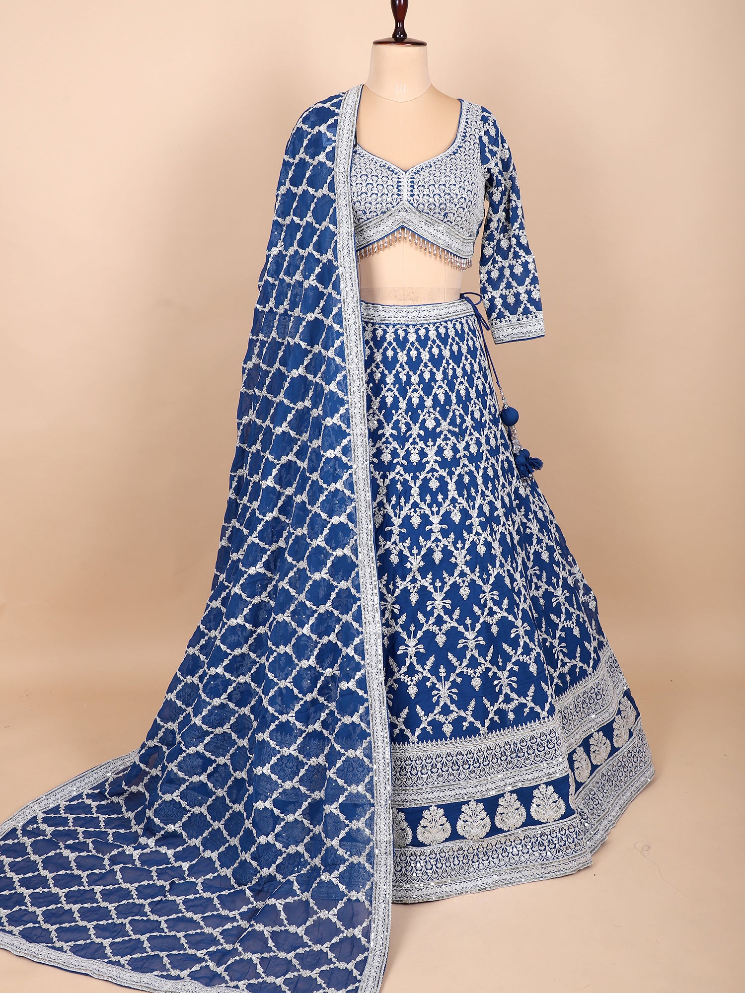Dark Blue Georgette Embroidered Lehenga