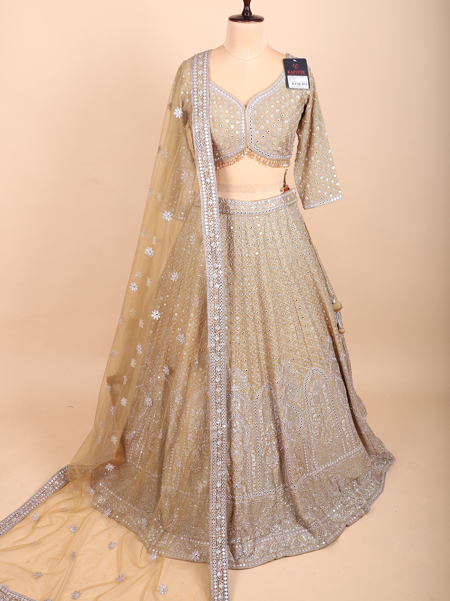 Sandy Whisper Light Chickoo Threadwork Lehenga