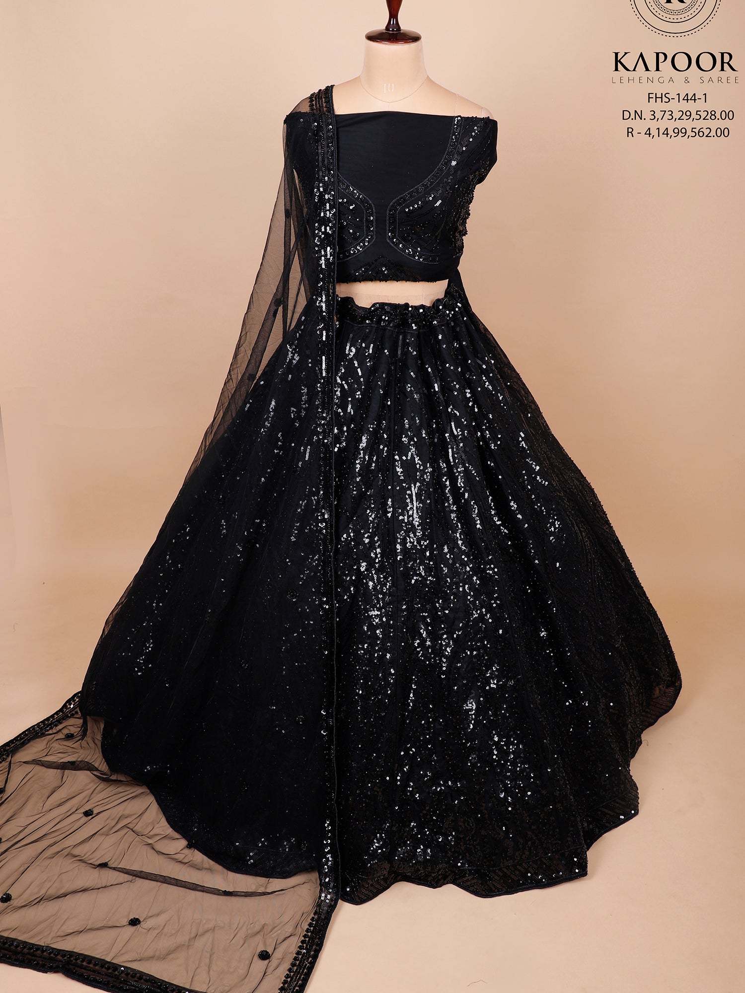 Black Net Designer Lehenga With Sequins & Cut Dana