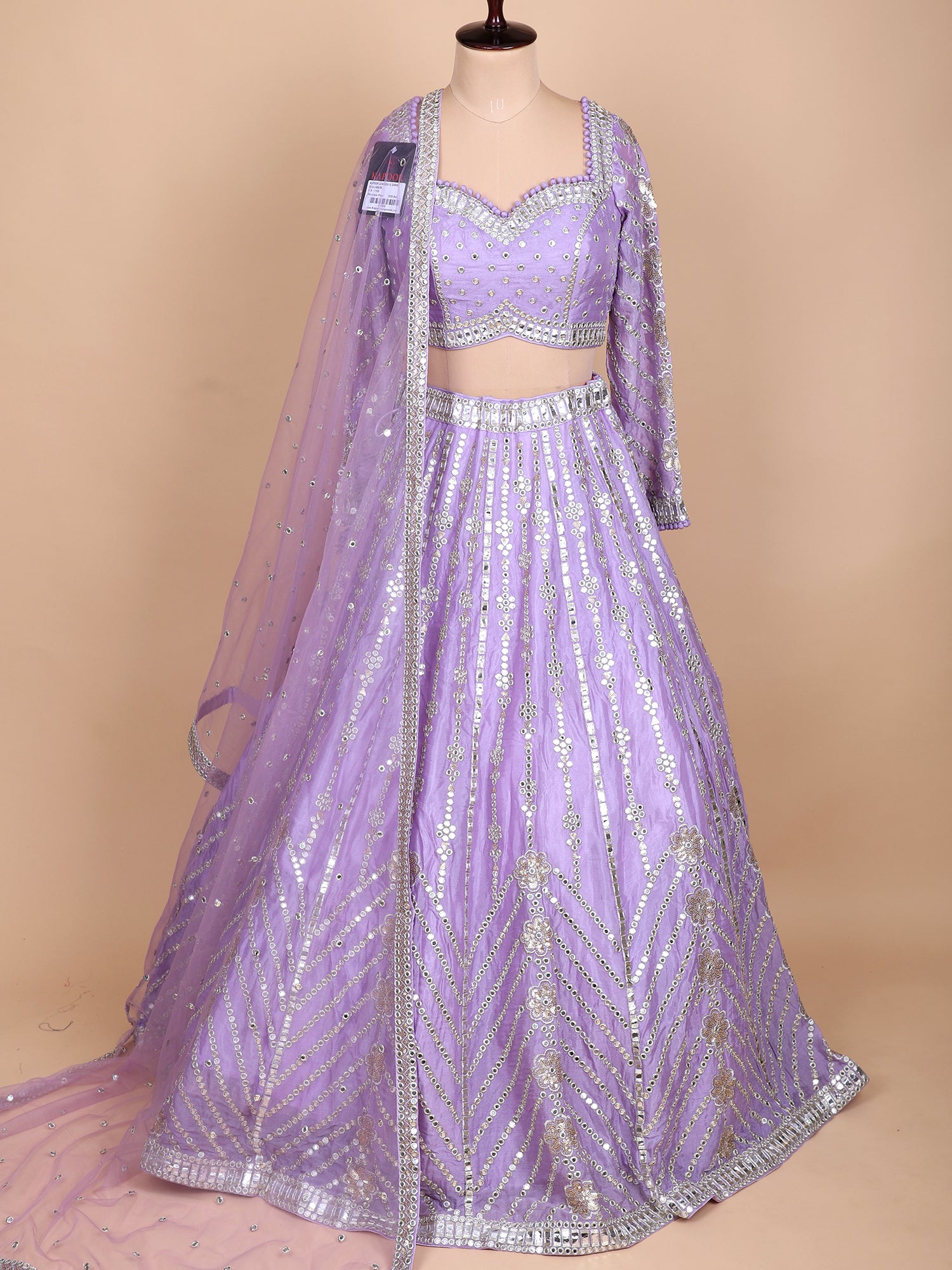 Elegant Lavender Silk Lehenga With Hand Embroidery