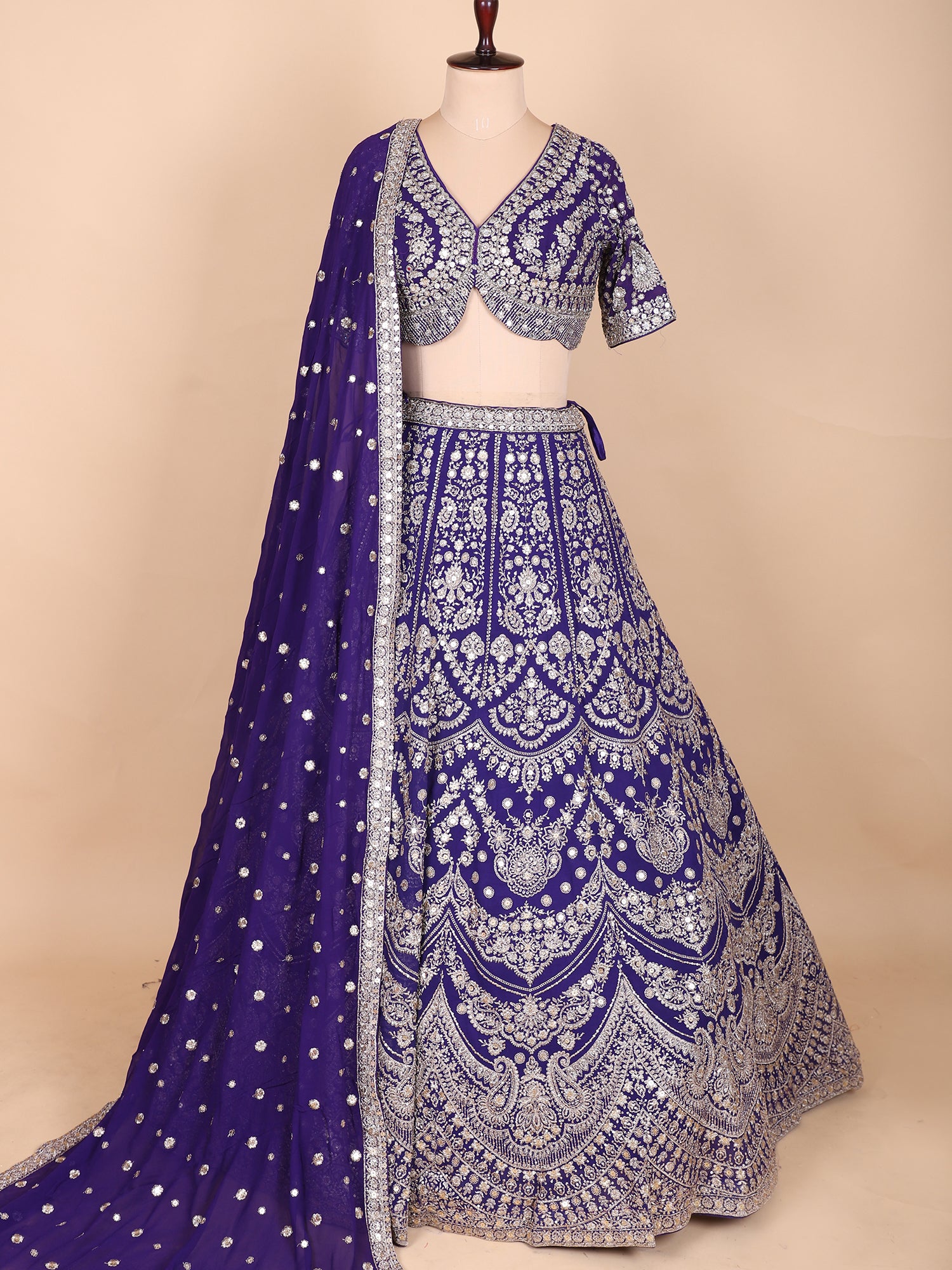 Deep Purple Georgette Lehenga With Jarkan Work