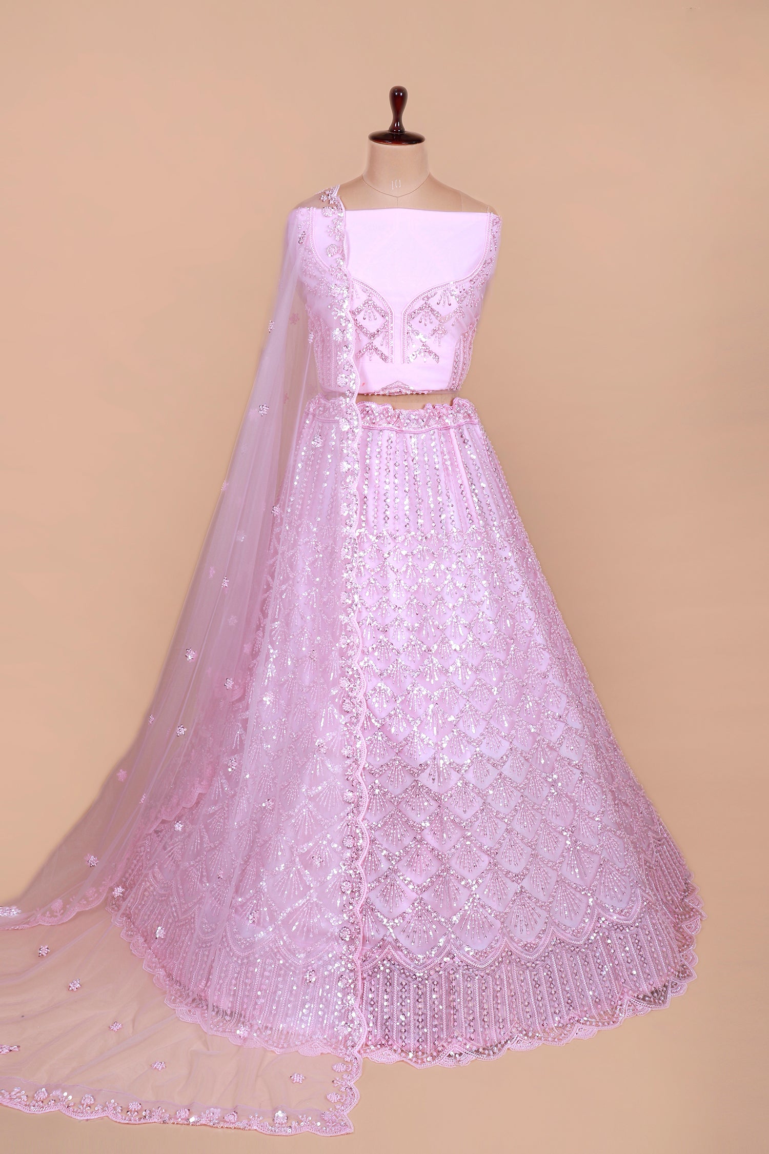 Baby Pink Net Lehenga With Sequins Work