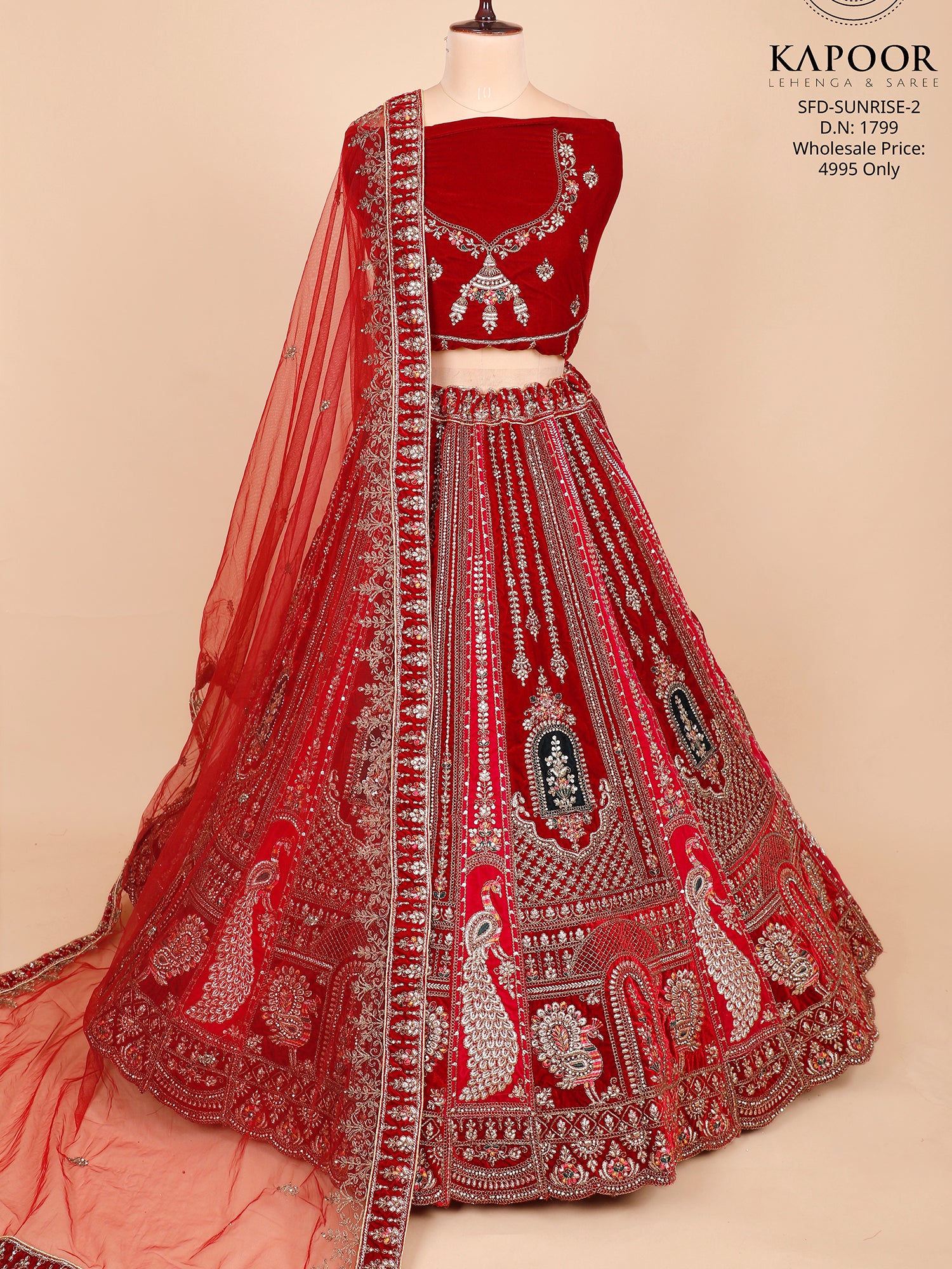 Embroidered Maroon Velvet Bridal Lehenga