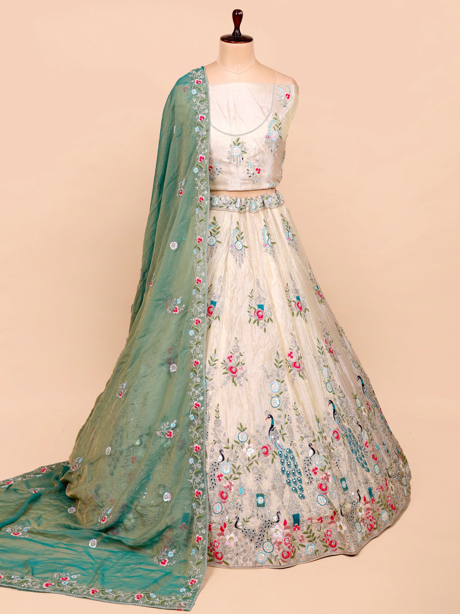 Jimmy Choo White-Rama Green Party Lehenga